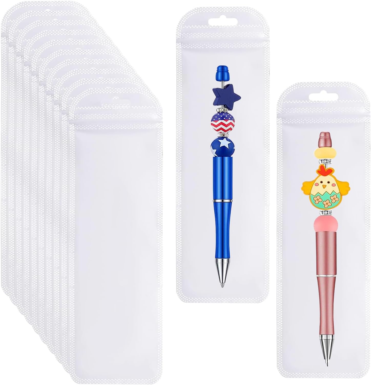 100Pcs Resealable Beadable Pen Packaging Bags,Clear Pen Pouch Bags Great for Focal Bead Pen Small Business Office Home Party Favor Food Storage Cookies Sample Jewelry Snack (2.75x8.66inch)