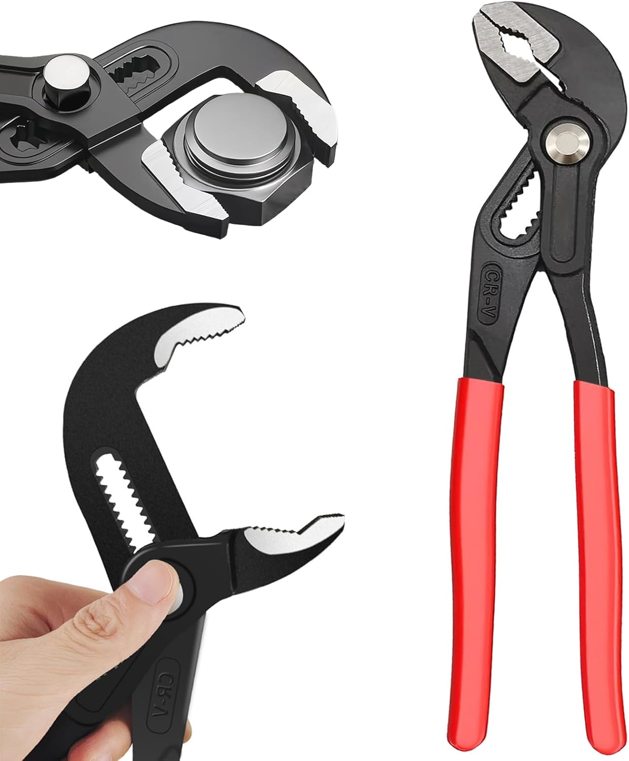 Adjustable Water Pump Pliers 10" Groove Joint Pliers V-Jaw Quick Adjust Tongue and Groove Pliers with Push-Lock and Cushion Grip Ideal for Tight Spaces Plumbing Cars and Home Repair (10 inch)