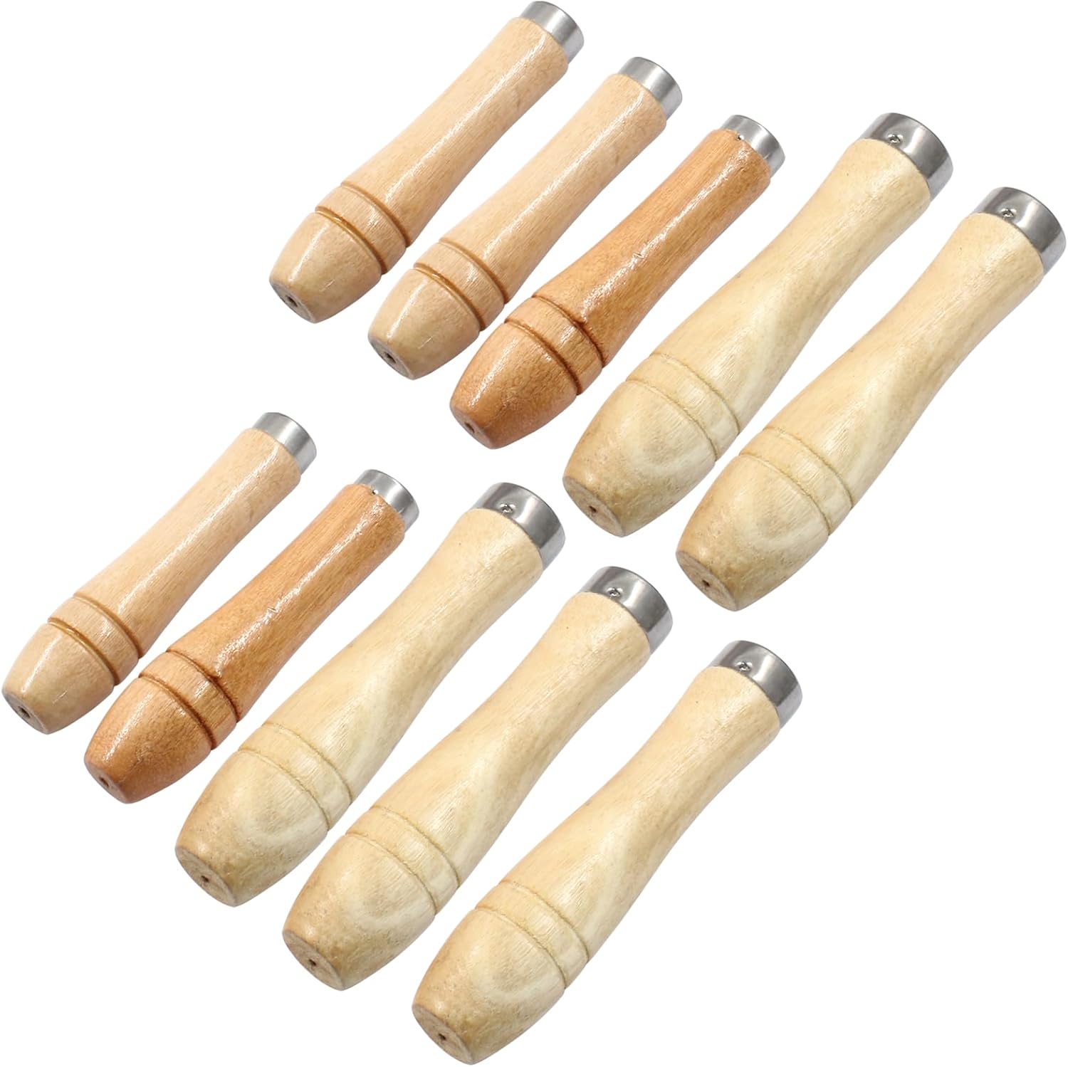 10pcs Wooden File Handle with Strong Metal Collars, Round Small Ergonomic Wooden Handle for 4"-7" File Cutting Tool Craft (5pcs 4mm + 5pcs 5mm)