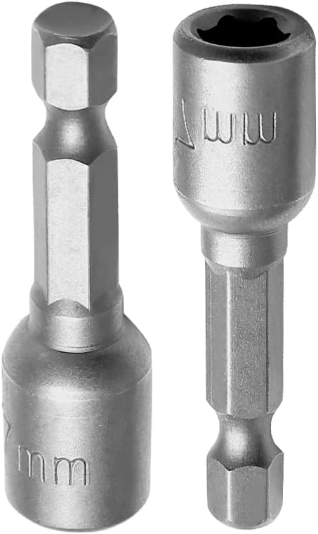 1/4 Hex Magnetic Nut Driver Drill Bit 7mm Socket Adapter Quick Change Socket Nut Adapter for Power Tools, 2-piece