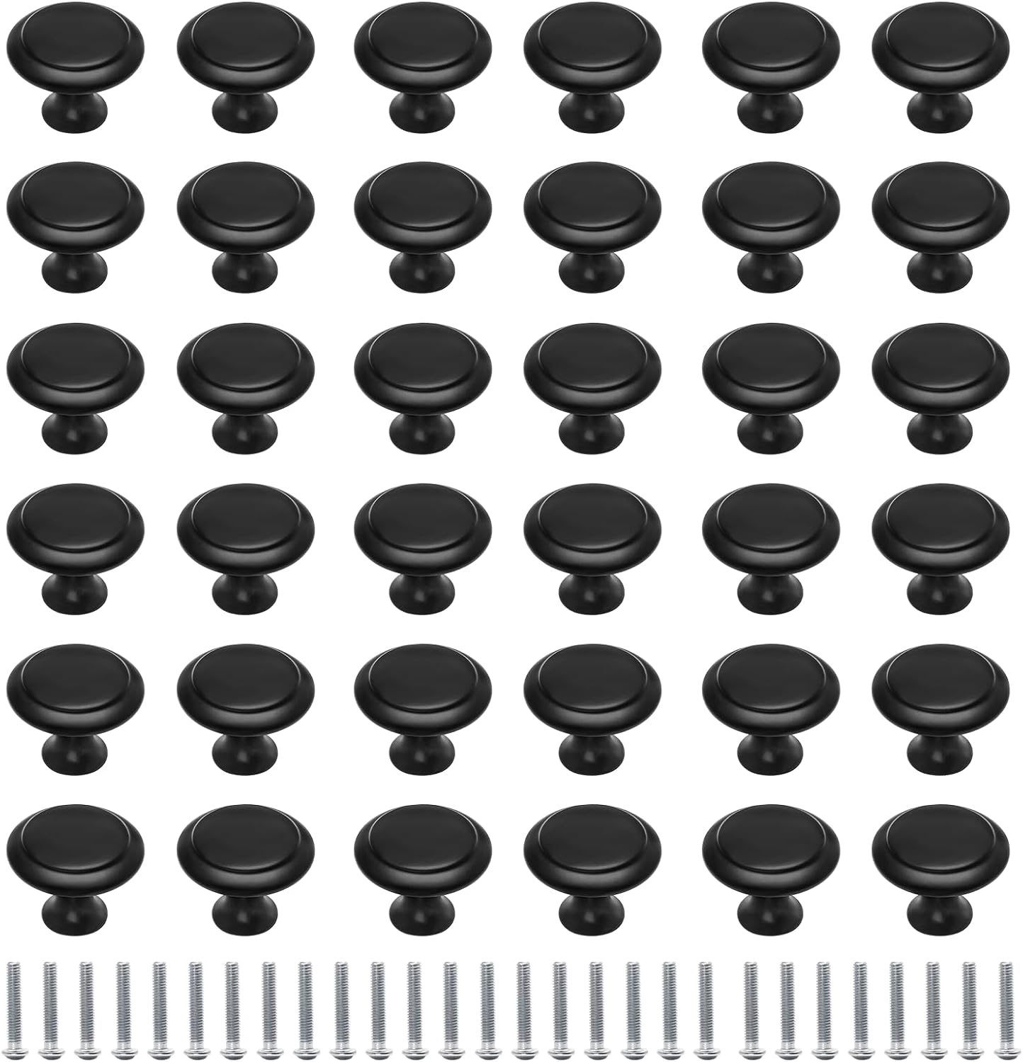 36 Pack Round Cabinet Knobs 1.05 Inch Drawer Pulls with Screws for Kitchen Cabinet Knobs Dresser and Door Handles Knob, Black