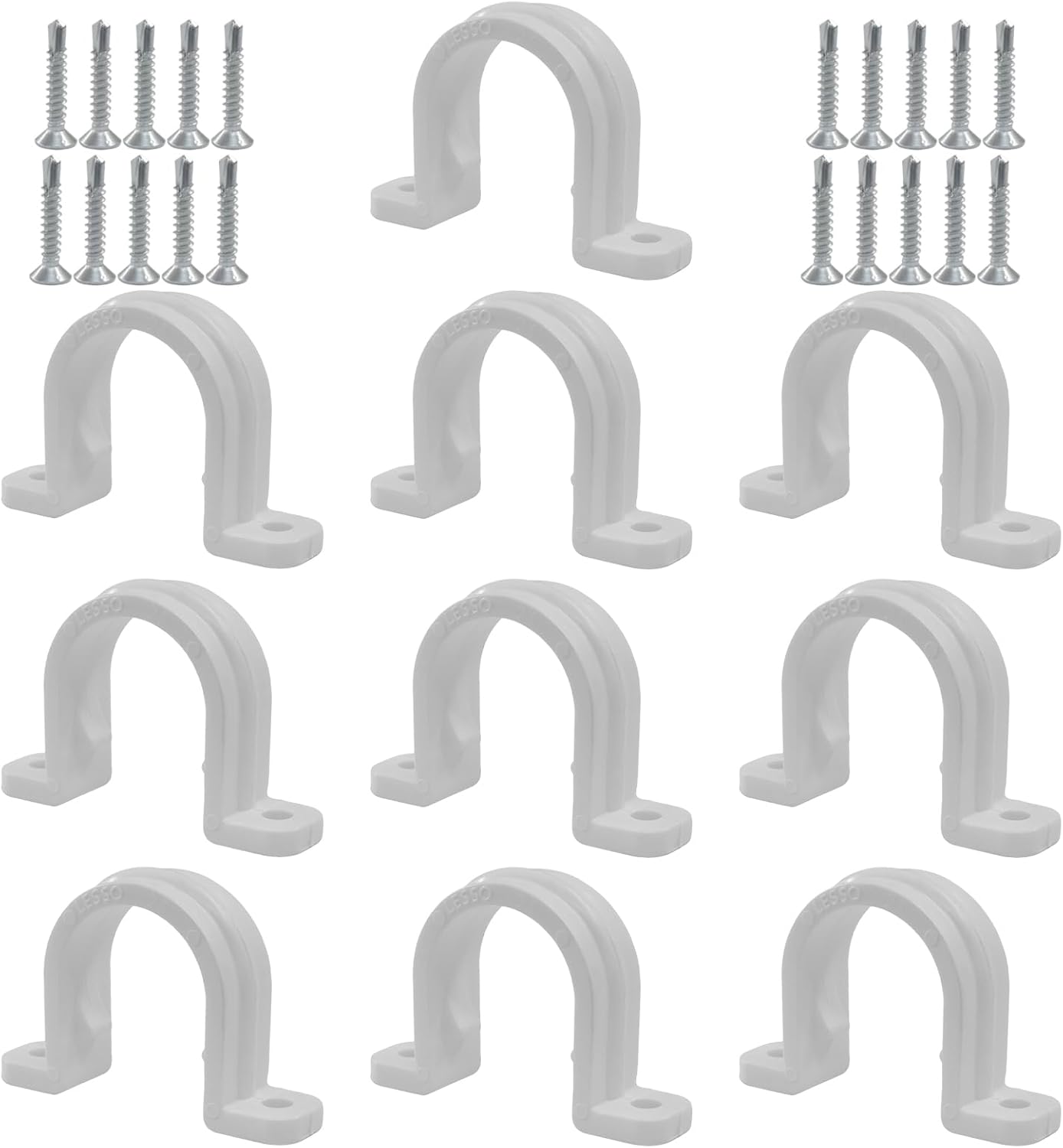 10 Sets SCH 3/4 Inch (25MM) Conduit Pipe Clamps, Non-Metallic PVC Pipe Clips Two Hole Plastic clips for Electrical Installation/Contractors