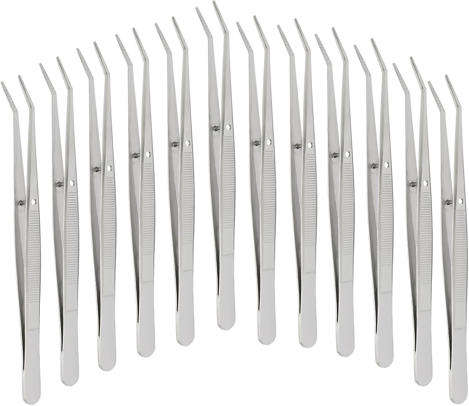 12 Pcs Stainless Steel Tweezers, 6" Sewing Tweezers with Curved Serrated Tip for Crafting, Multipurpose Curved Tip Forceps for Jewelry Making, Eyelash Extension, Precision Grip (Silver)