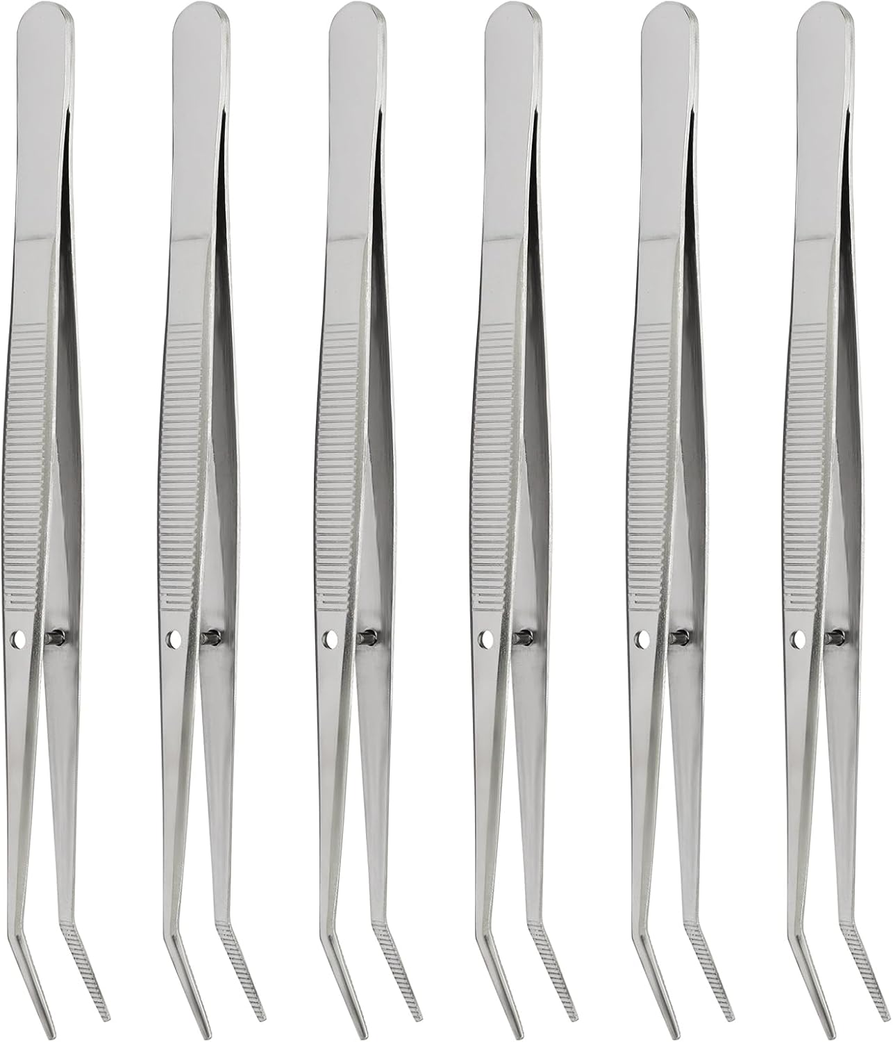 6 Pcs Stainless Steel Tweezers, 6" Sewing Tweezers with Curved Serrated Tip for Crafting, Multipurpose Curved Tip Forceps for Jewelry Making, Eyelash Extension, Precision Grip (Silver)