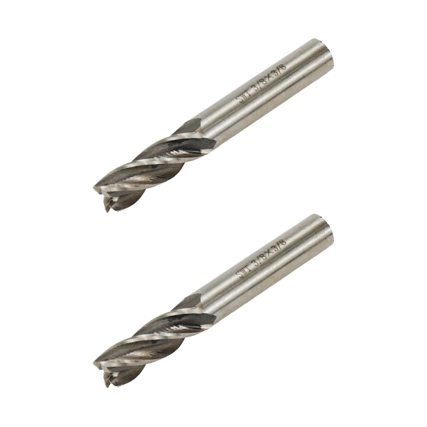 Square End Mill 3/8" Cutting Dia x 3/8" Shank Dia 4 Flute Straight End Mill Cutter - 2pcs