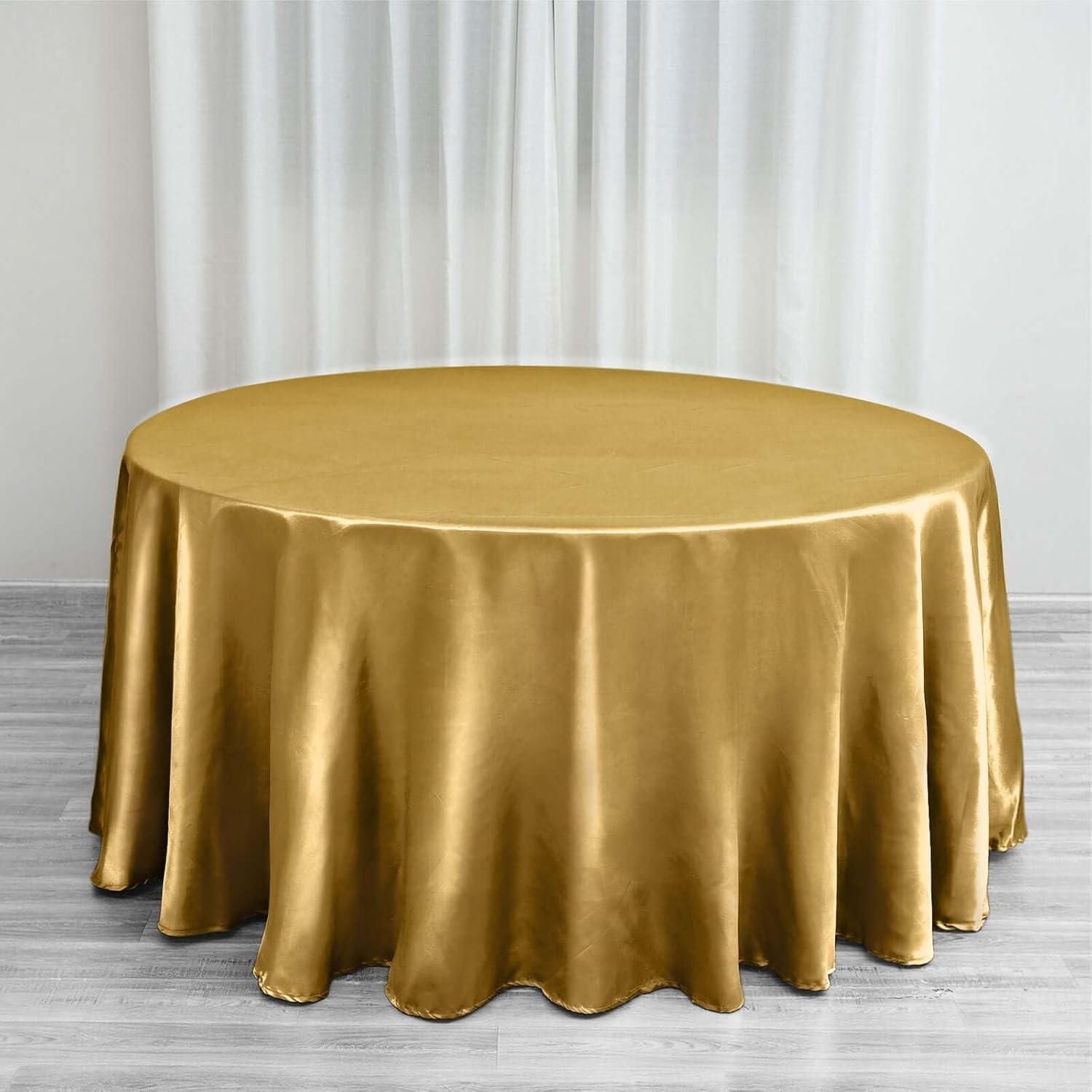 Efavormart 120 Inch Satin Round Tablecloth, Washable Linen Table Cover, Decorative Silky Fabric for Wedding, Party, Banquet Events - Gold