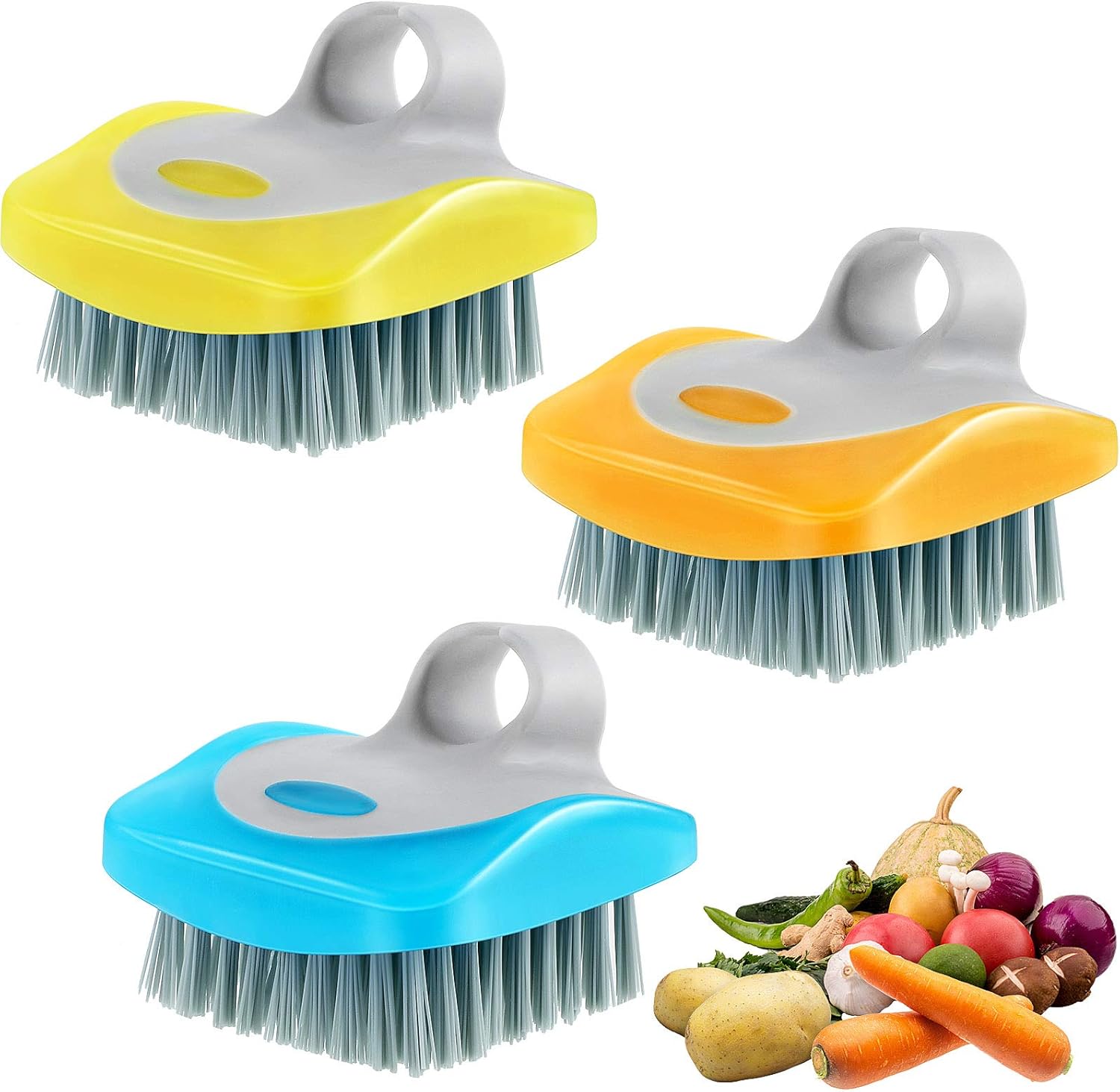 3 Pieces Vegetable Brush Potato Scrubber Vegetable Scrubber for Food Flexible Bristles Kitchen Brush for Fruits, Potatoes, Carrots Kitchen Gadgets Set in Random Color