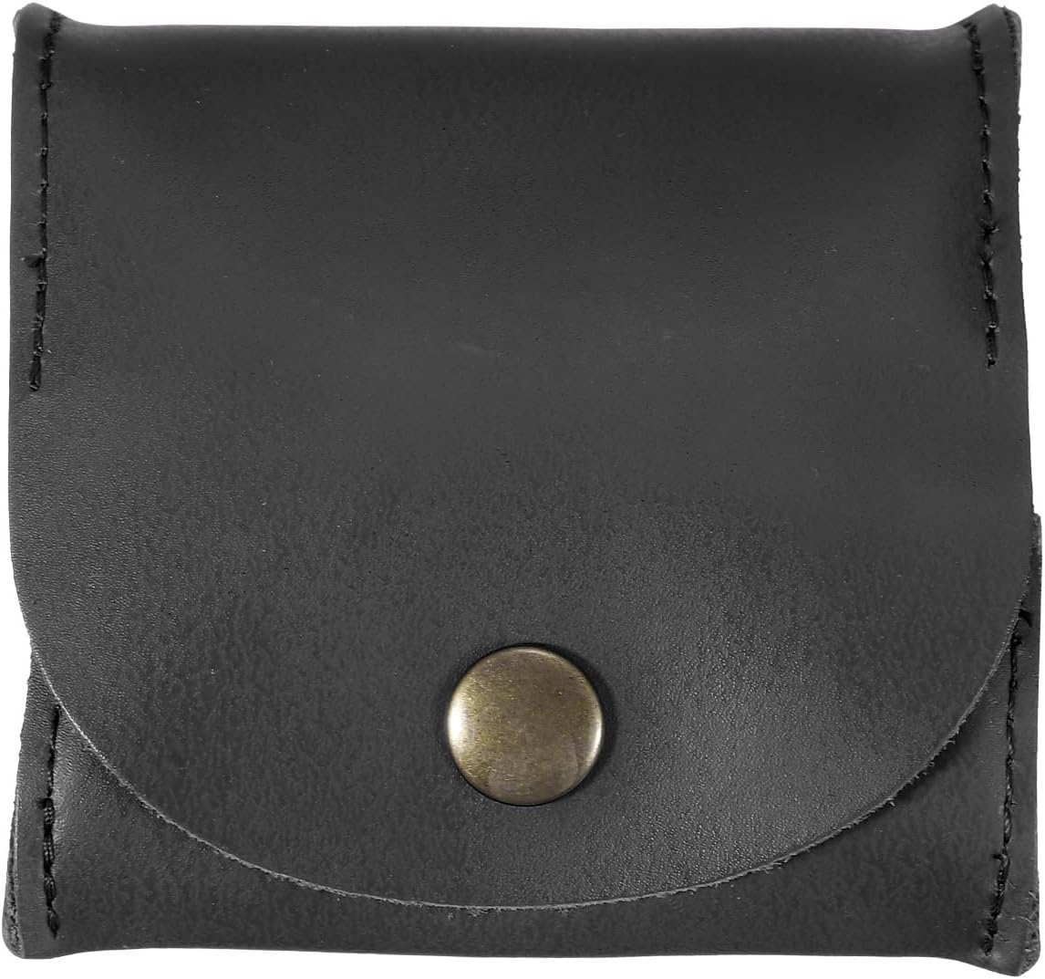 Rustic Leather Coin Purse, Small Leather Pouch Unisex Small Pocket Pouch with Snap Closure Change Holder for Coins Jewelry Earphones Storage, Black