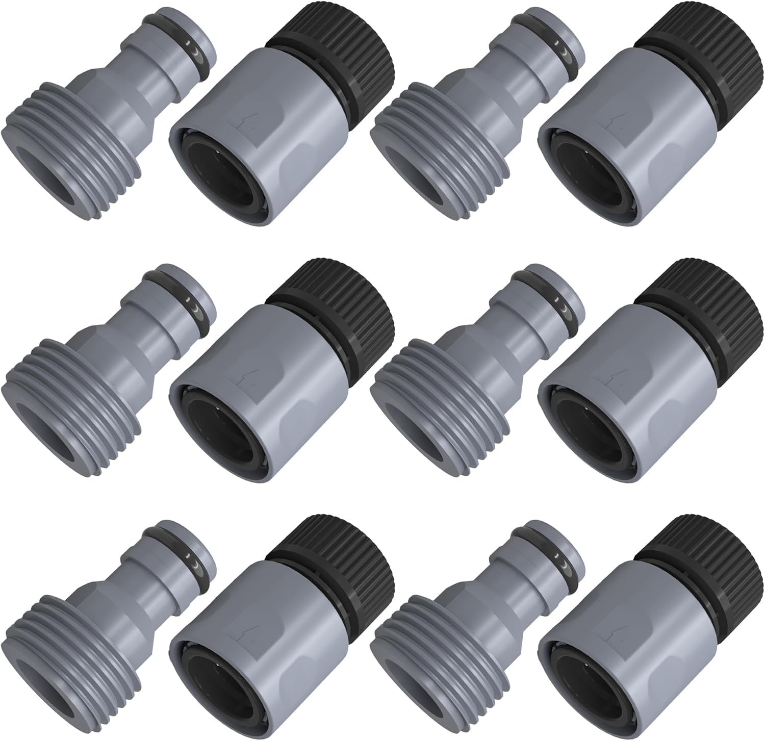 Garden Hose Quick Connector 3/4 Inch Plastic Garden Hose Quick Connect Fittings Male and Female Connectors Water Hose End Adapters, 6 Sets