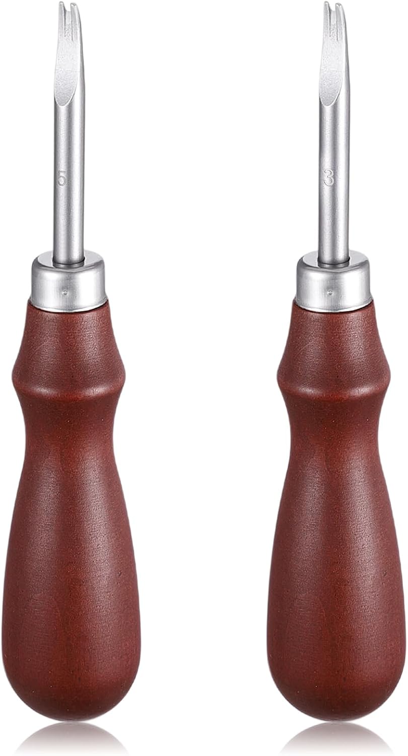 Leather Edge Skiving Beveler, 2 Pcs Leather Working Tools Burnishing Tool Edge Cutting Trimmer Tool for DIY Leathercraft Working 2 Sizes (1.0 mm, 1.5 mm) (3# + 5#)