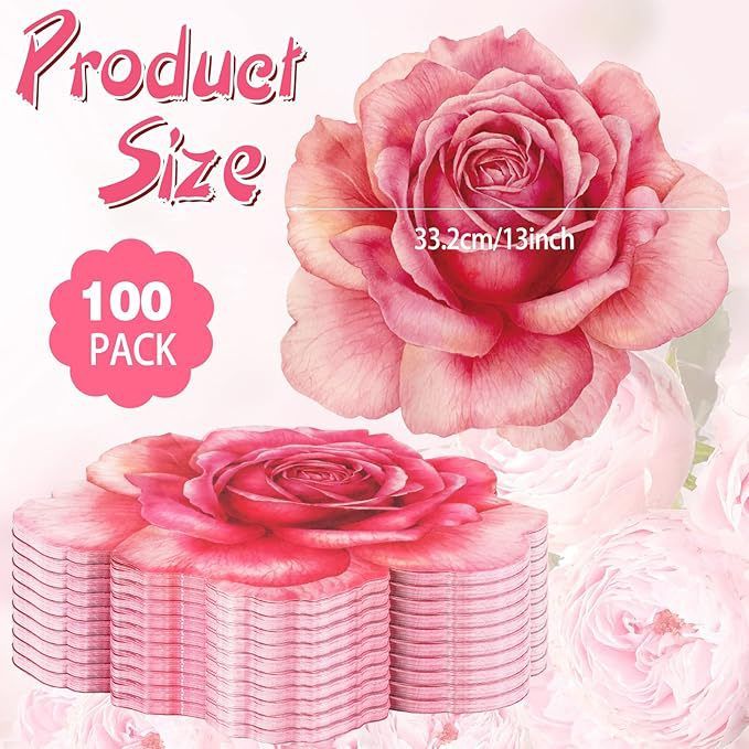 Set of 100 Peony Placemat Pink Floral Place Mats Spring Paper Placemats Disposable for Dining Table Parties Wedding Kitchen Decor Bridal Shower, 13 x 13 Inch