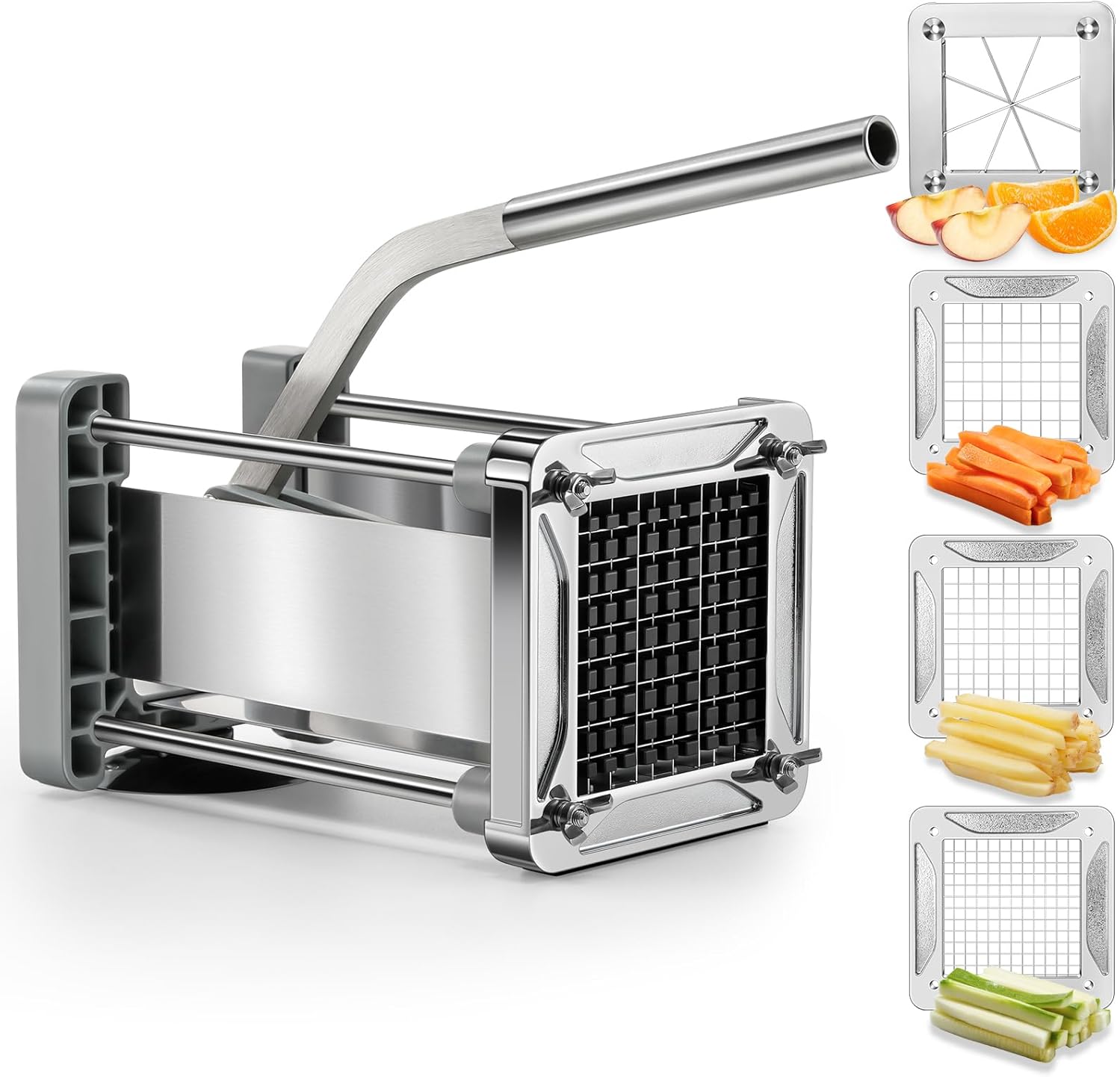 French Fry Cutter,  Professional Stainless Steel Potato Cutter with 1/2", 1/4", 3/8" & Wedge Blades for Potatoes, Carrots, Apples