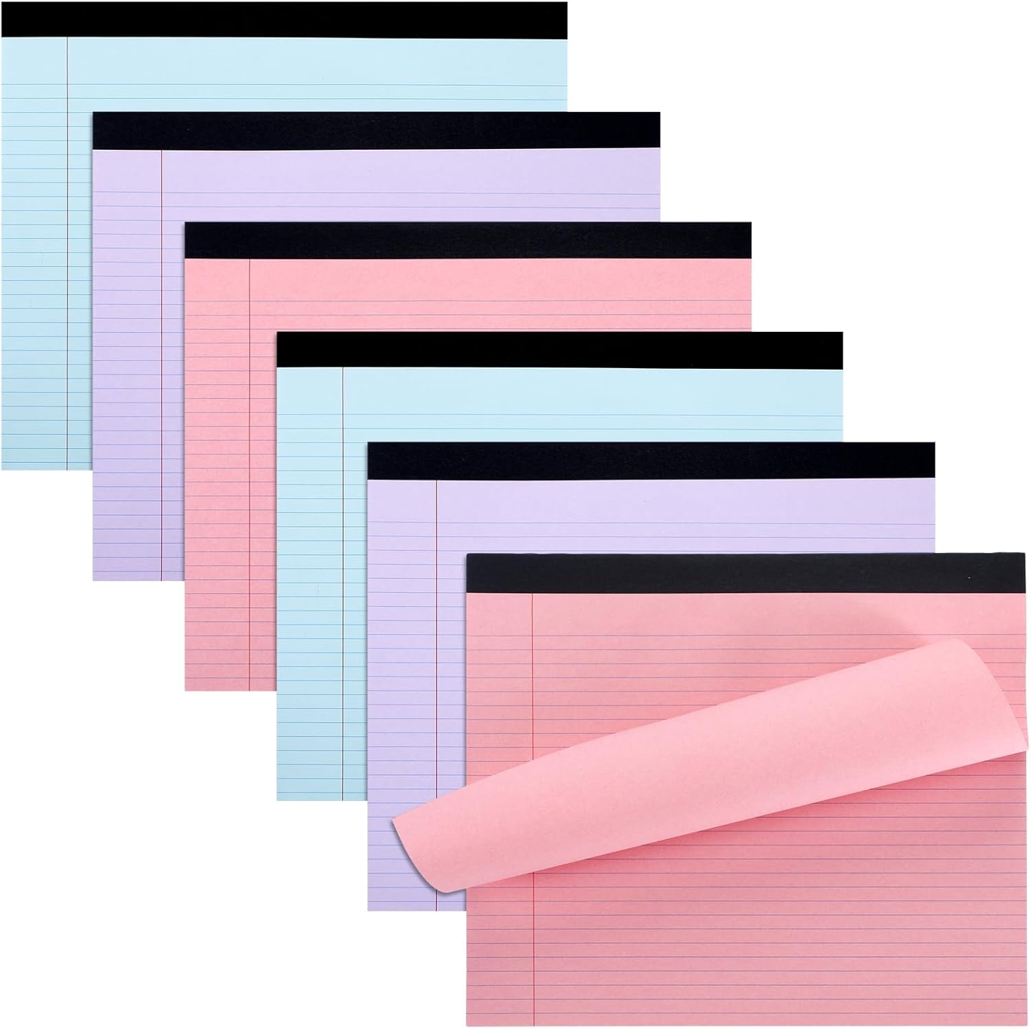 6 Pcs Wide Legal Pads 11" x 9.5" Landscape Pad College Ruled 40 Sheets Per Notepad Pink Purple Blue Writing Pads Horizontal Notebook for College Student Classroom Work Office