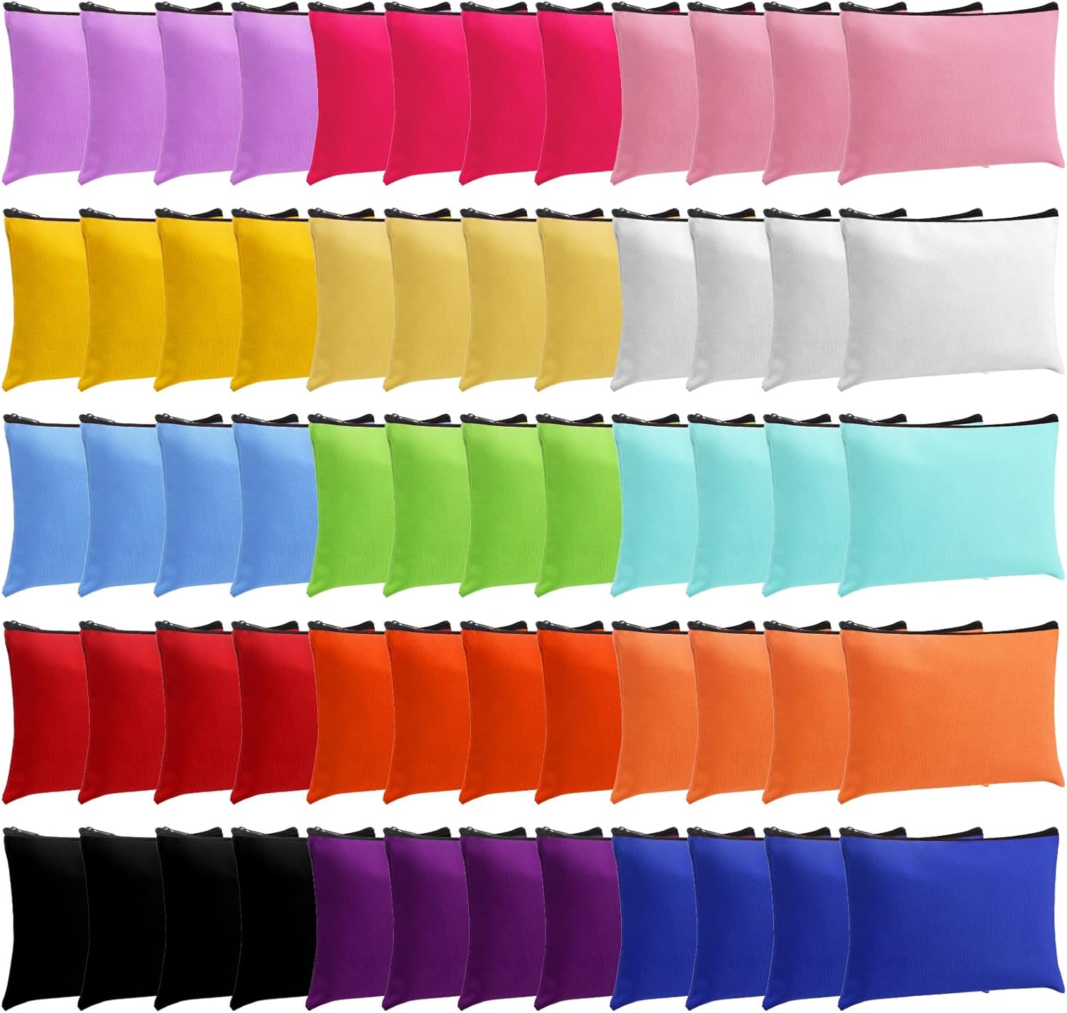 60 Pcs Canvas Makeup Bags Bulk Cosmetic Bags Zipper Pouches Multicolor DIY Craft Pencil Bag Pencil Pouch Multipurpose Canvas Toiletry Bag for Travel Women Girls Pencil Craft (4.3 x 7.1 Inch)