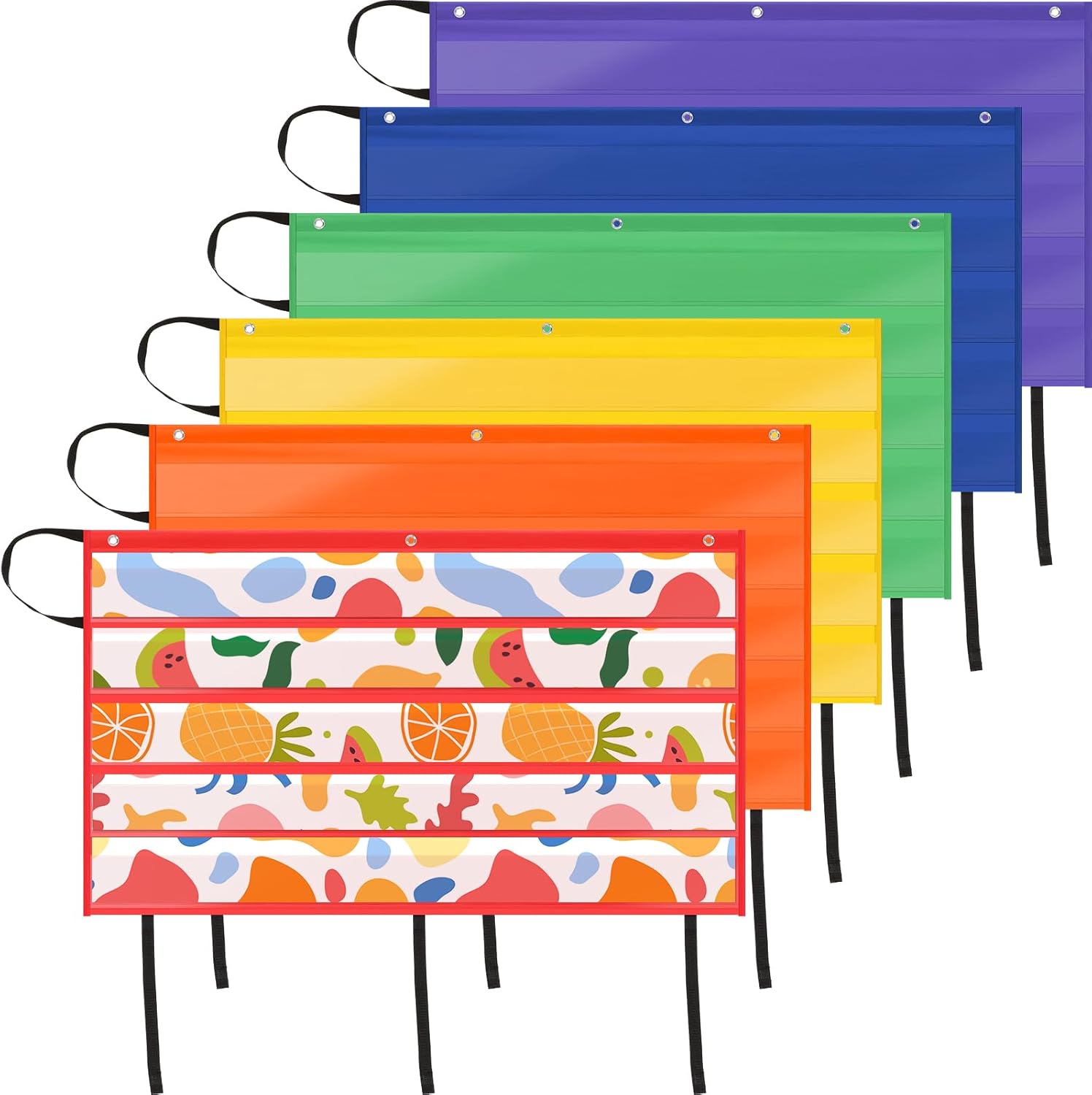 6 Pcs Bulletin Board Border Storage, 41 x 24.4'' Foldable Classroom Pocket Charts Holder for Teacher School Wall Border Decoration Organizing Display, 6 Colors