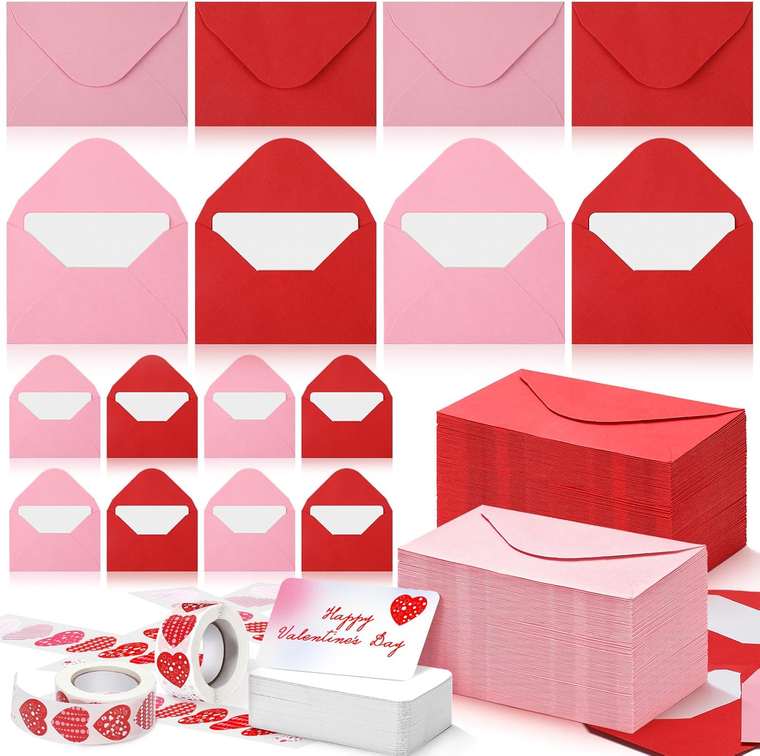 400 Set Mini Valentine Greeting Cards with Envelopes Stickers Valentine Red Pink Love Small Greeting Cards Bulk Blank Note for Galentine Day Gift Supplies(Red,pink)
