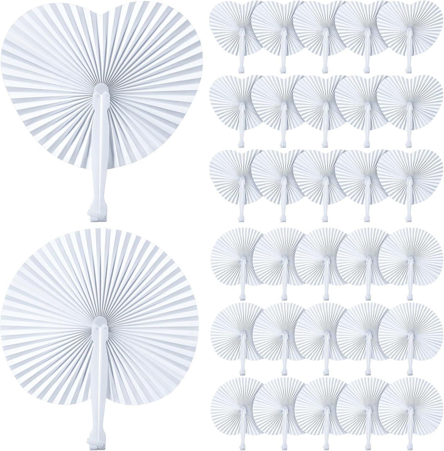 60 Pcs Decorative Paper Folding Hand Fans Folding White Paper Accordion Fans Include Heart Shaped Round Shaped for Wedding Bridal Shower Dancing Birthday Party Favors
