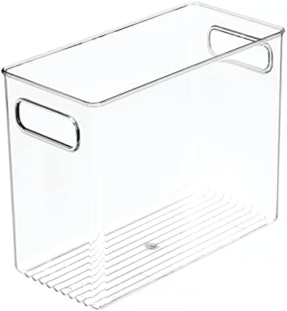Tall Modern Stackable Plastic Storage Organizer Bin Basket with Handles for Bathroom Vanity Organization - Shelf, Cubby, Cabinet, or Closet Organizing Decor - Ligne Collection - 4 Pack - Clear