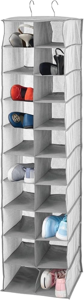 Soft Fabric Closet Organizer - Holds Shoes, Handbags, Clutches, Accessories - Large, 20 Shelf Over Rod Hanging Storage Unit - Gray