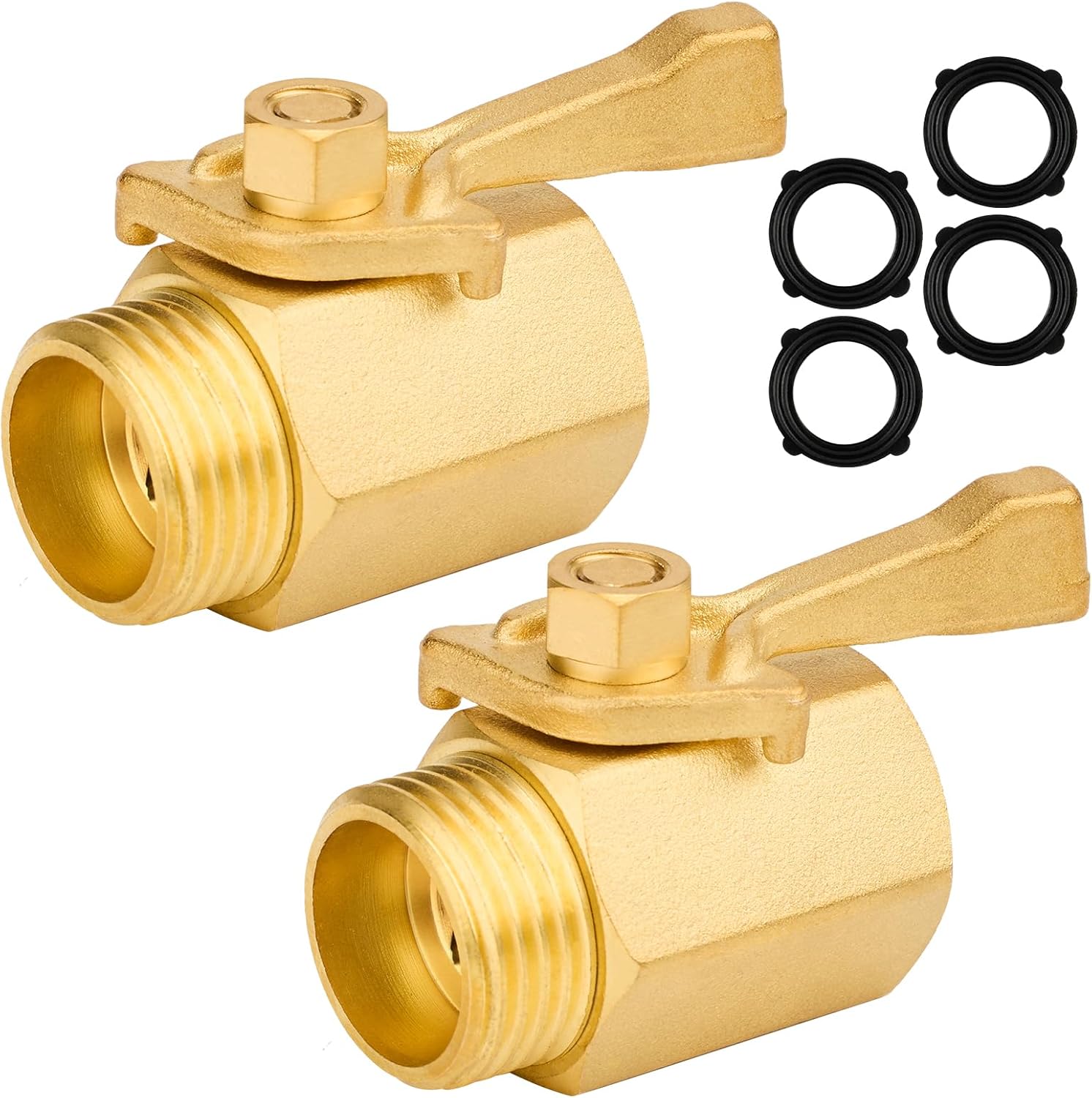 3/4" Brass Shut Off Valve Garden Hose，Heavy-Duty Brass Garden Hose Connector Shut Off Valve with bigger flow, Type A (Big Hole * 2)
