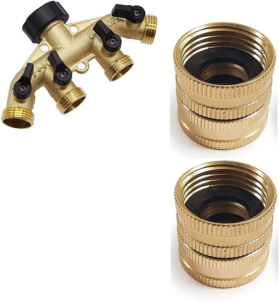 Hose Splitter 4 Way | 2 Pack 3/4" Brass Garden Hose Connector