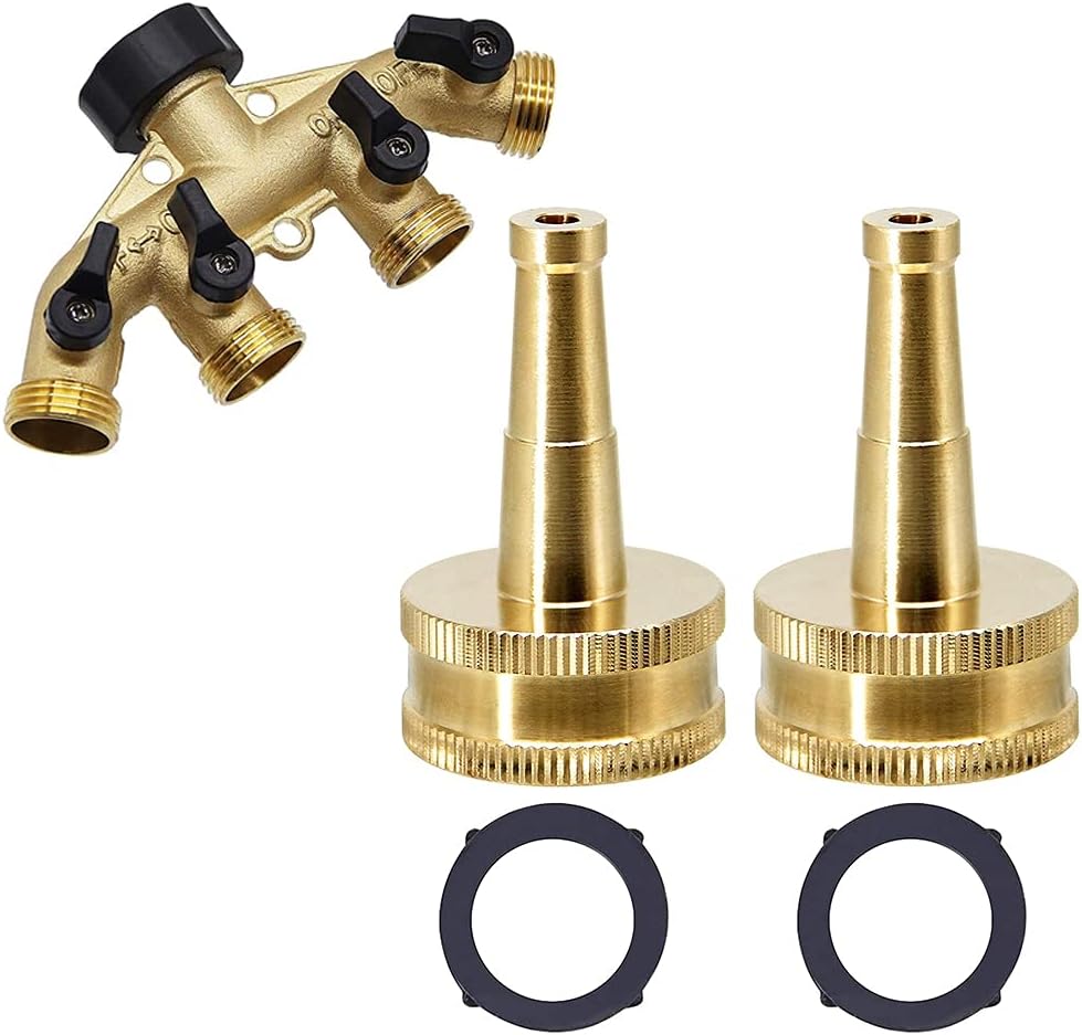 Hose Splitter 4 Way | Brass Jet Sweeper Nozzle, 2 Pack, TWIS3431