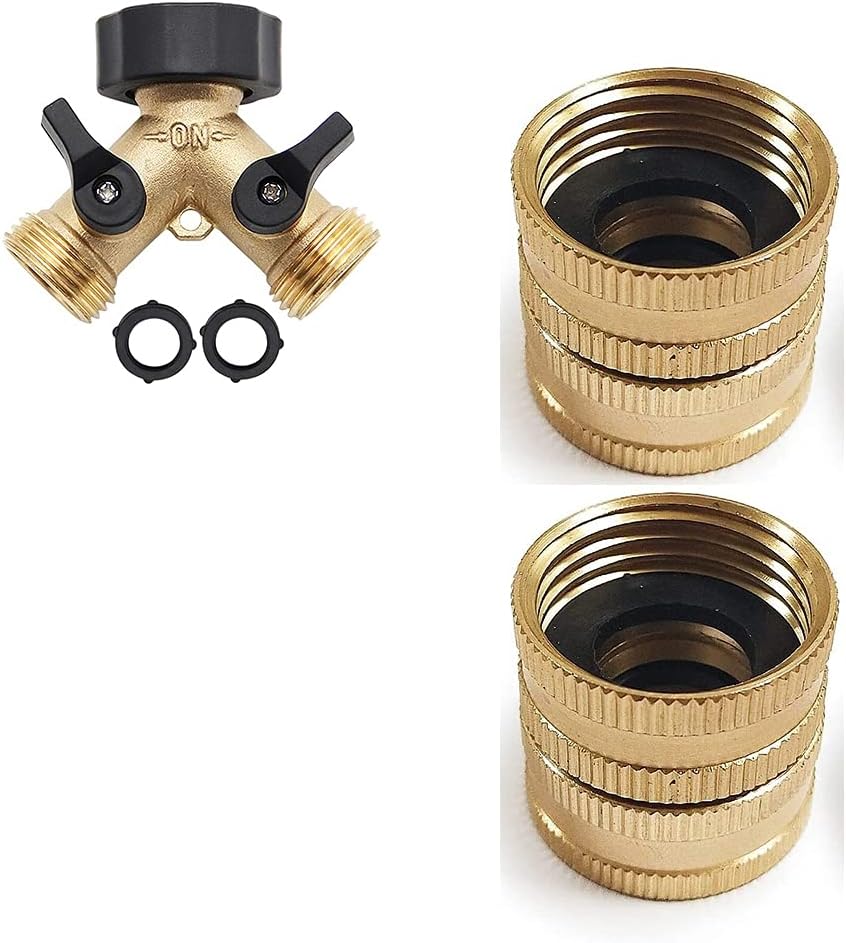 Hose Splitter 2 Way | 2 Pack 3/4" Brass Garden Hose Connector