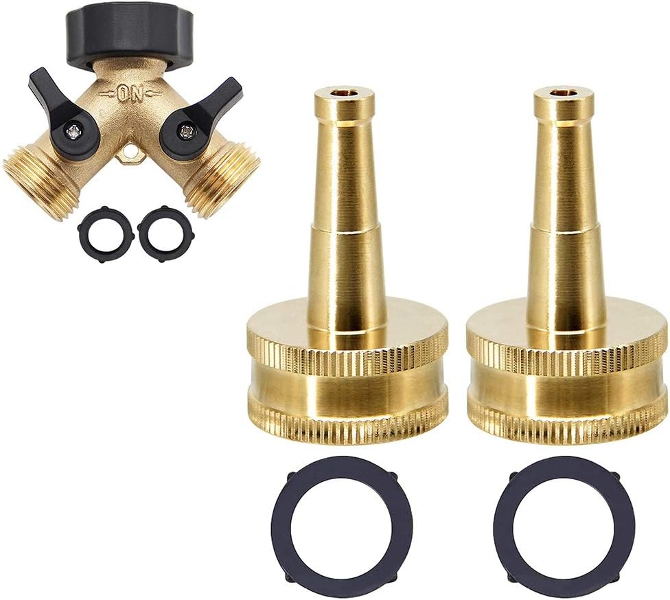 Hose Splitter 2 Way | Brass Jet Sweeper Sprayer Nozzle, 2 Pack, TWIS3431