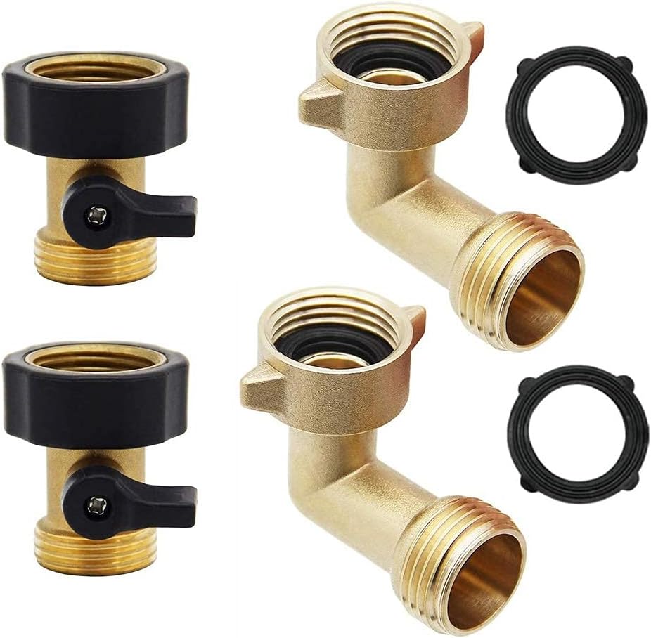 Heavy Duty Brass Shut Off Valve | 2 Pack Garden Hose Elbow Connector