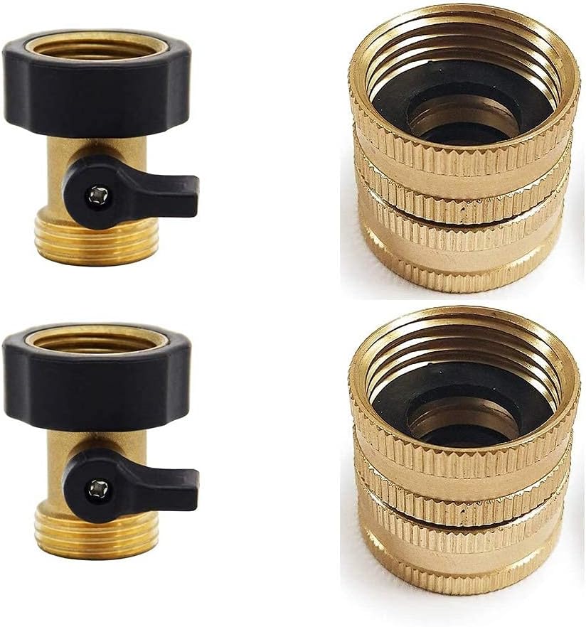Heavy Duty Brass Shut Off Valve | 2 Pack 3/4" Brass Garden Hose Connector