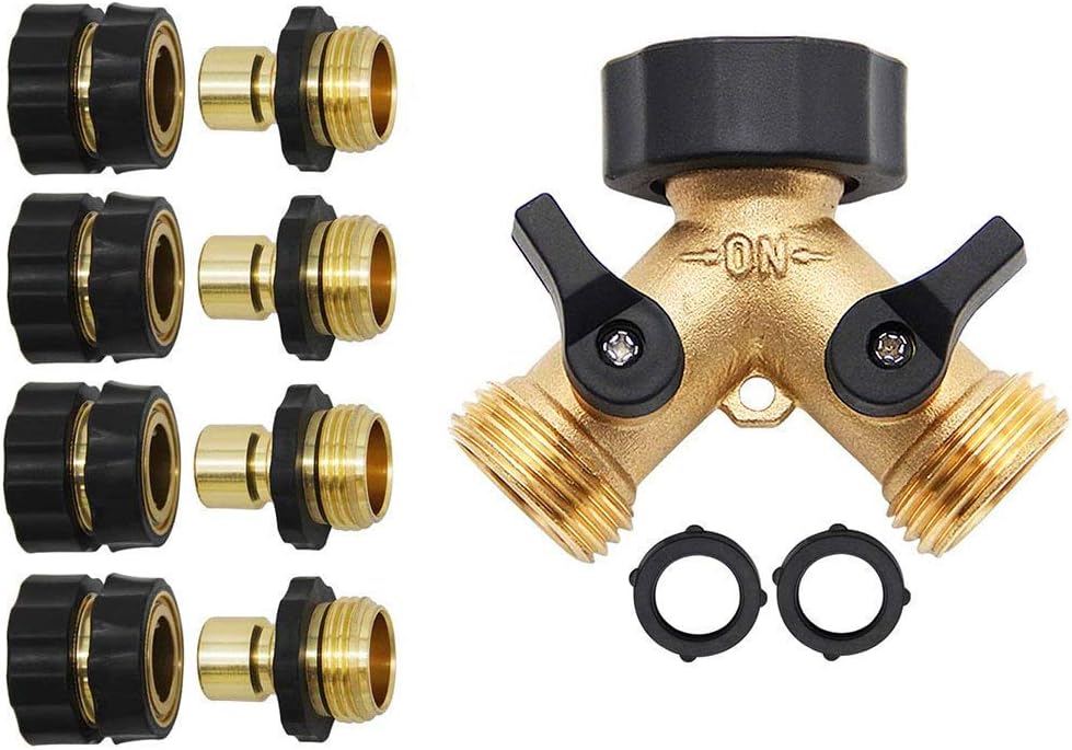 3/4 Inch Garden Hose Fitting Quick Connector Set, 4 Set | Garden Hose Splitter 2 Way, Y Connector Brass Garden Hose Adapter