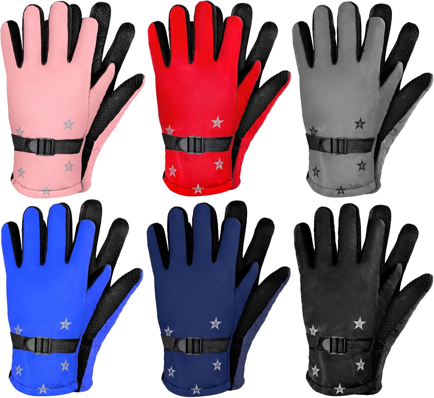 6 Pairs Winter Gloves Kids Waterproof Ski Gloves Snow Warm Full Finger Snowboard Unisex Gloves for Cold Weather Boys
