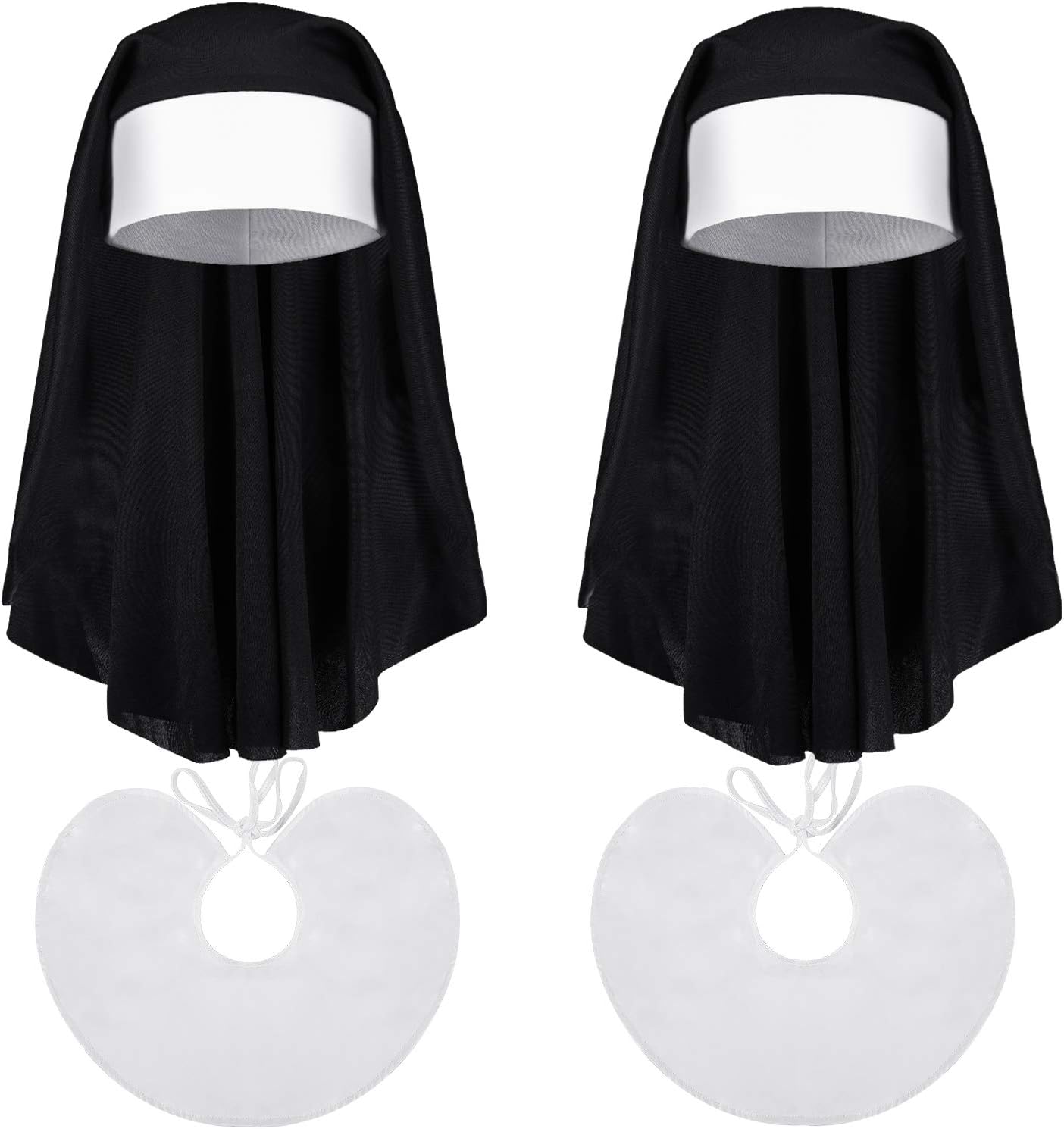 2 Sets Halloween Nun Costume Set Plastic Gold Cross Nun Habit Costume Set Hat White Collar Gold Cross Pendant for Woman
