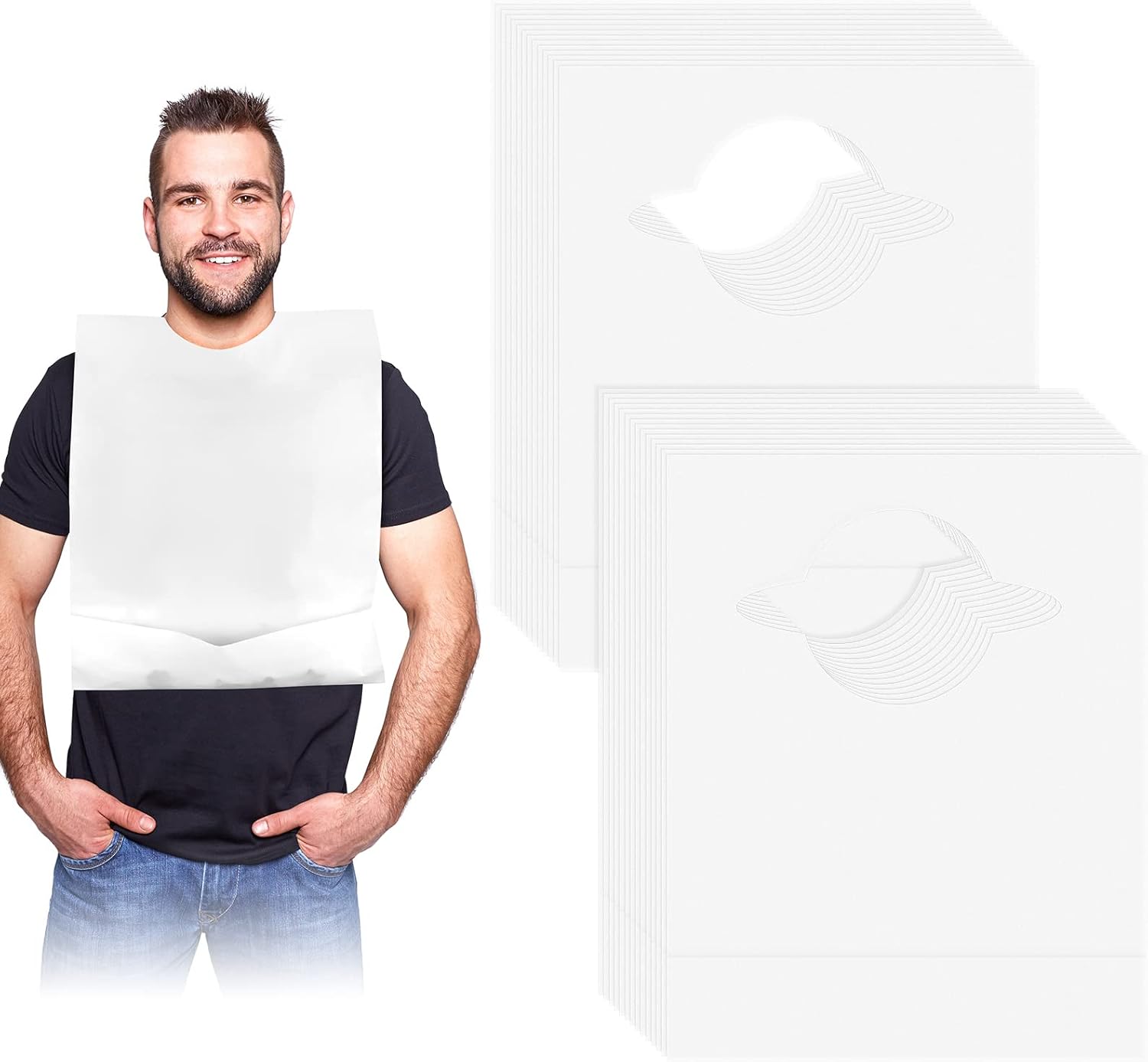 100 Pcs Disposable Adult Bibs with Crumb Catcher for Elderly Eating Plastic Bibs Single Use Dining Clothing Protectors