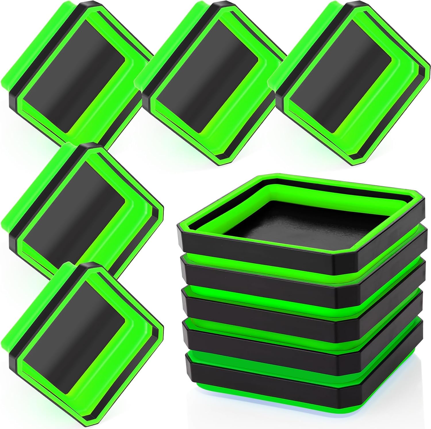 10 Pcs Magnetic Tool Tray Collapsible Foldable Parts Trays Set Magnetic Screw Tray Magnetic Parts Bowl Square Silicone Magnetic Tool for Bolts Nuts Washers Pins Screw Parts (Green)