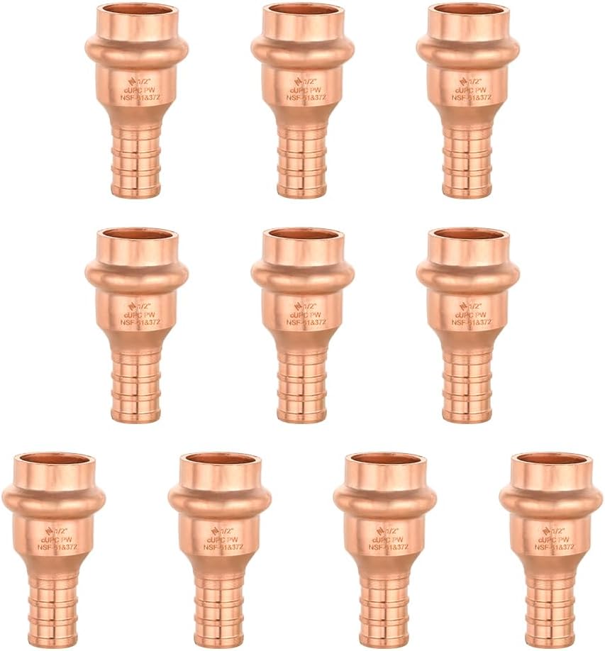 Copper Fittings 1/2‘’ Copper Press x 1/2 ‘’PEX Crimp Coupling Adapter For Copper and Pex Pipe Connection (Pack of 10), LBP Design,(PRESS012)