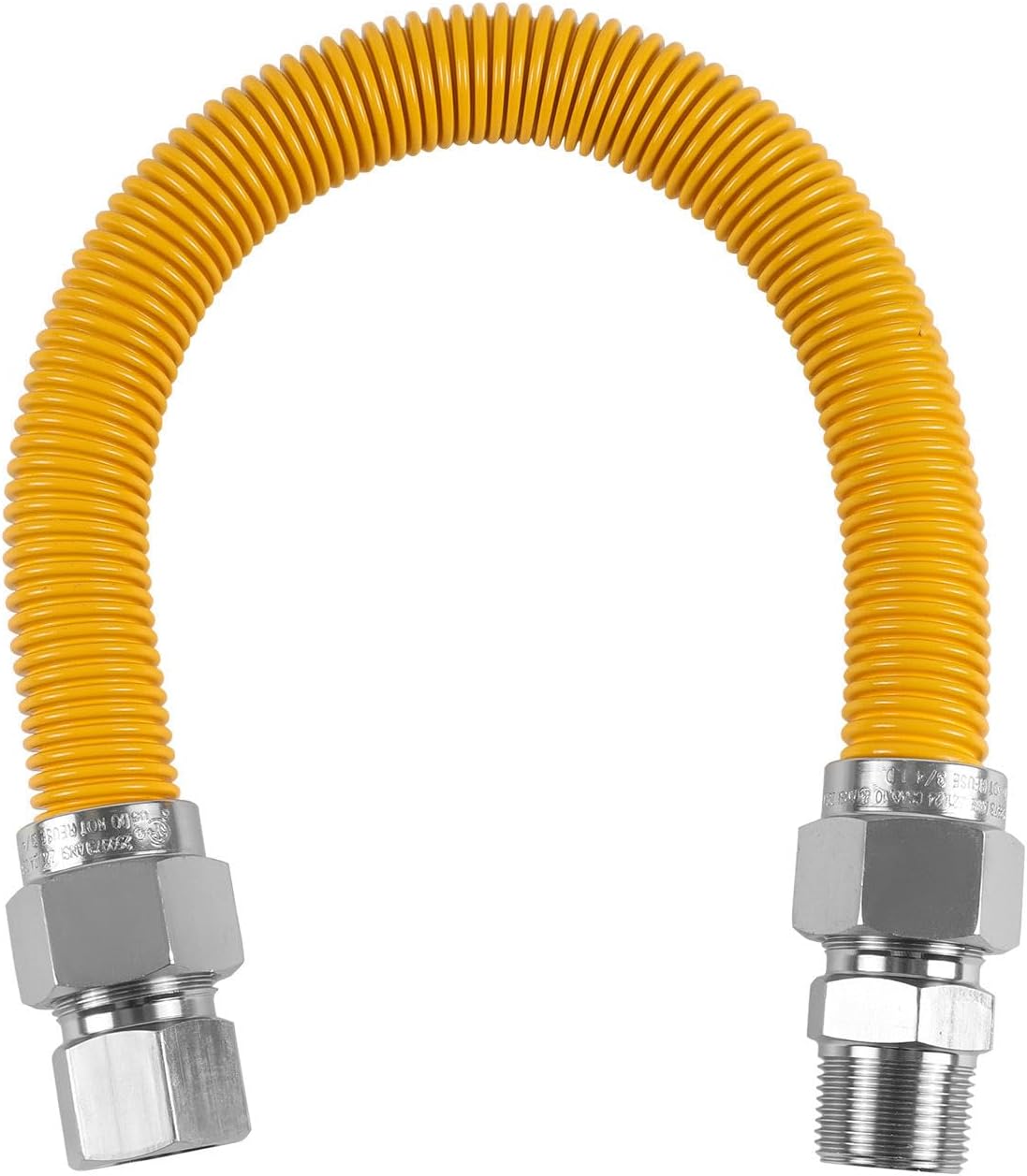 24-inch Flexible Gas Hose Connector, 1" OD Full Flow, 3/4" MIP x 3/4" FIP, Yellow Coated Stainless Steel, for Tankless Water Heater, Gas Appliance Supply Line (HOSE090)