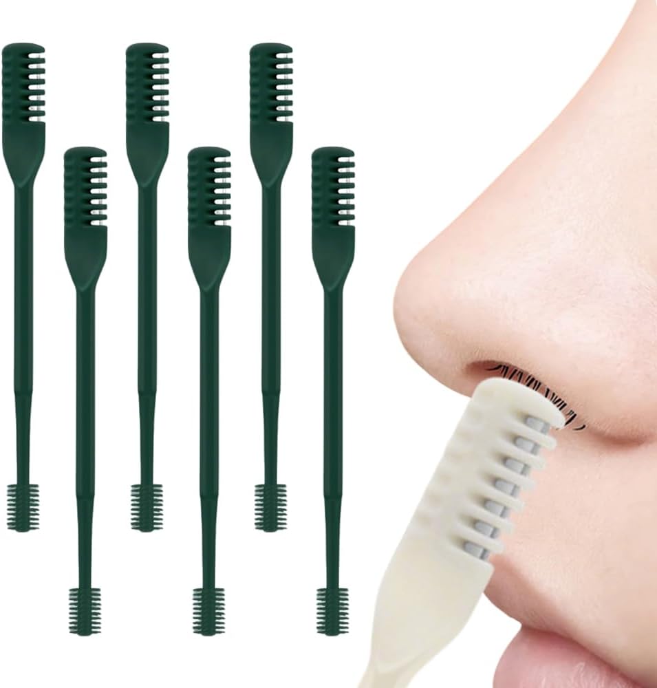 2 in 1 Nasal Hair Cutter, 2025 New Double Sided Nose Hair Knife Nostril Hair Remover Tool, Upgrade Manual 360° Rotating Nose Hair Trimmer with Ear Digger for Men, Women (Green X6)