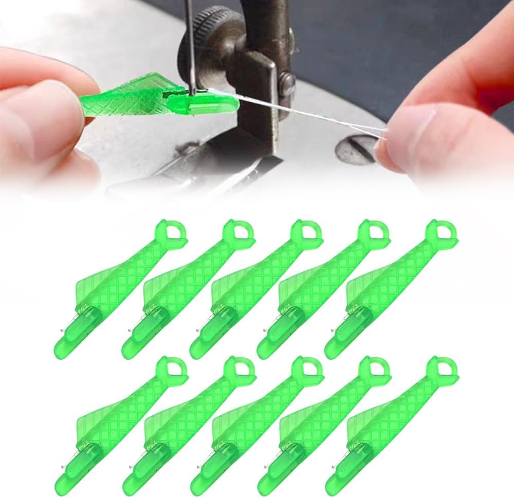Fish Mouth Sewing Machine Needle Threader, Automatic Sewing Needle Threader Simple Needle Threader, 2024 Upgrade Loop Easy Selfthread Needle Quick Sewing Machine Threaders Tool 10PS (Green*10)