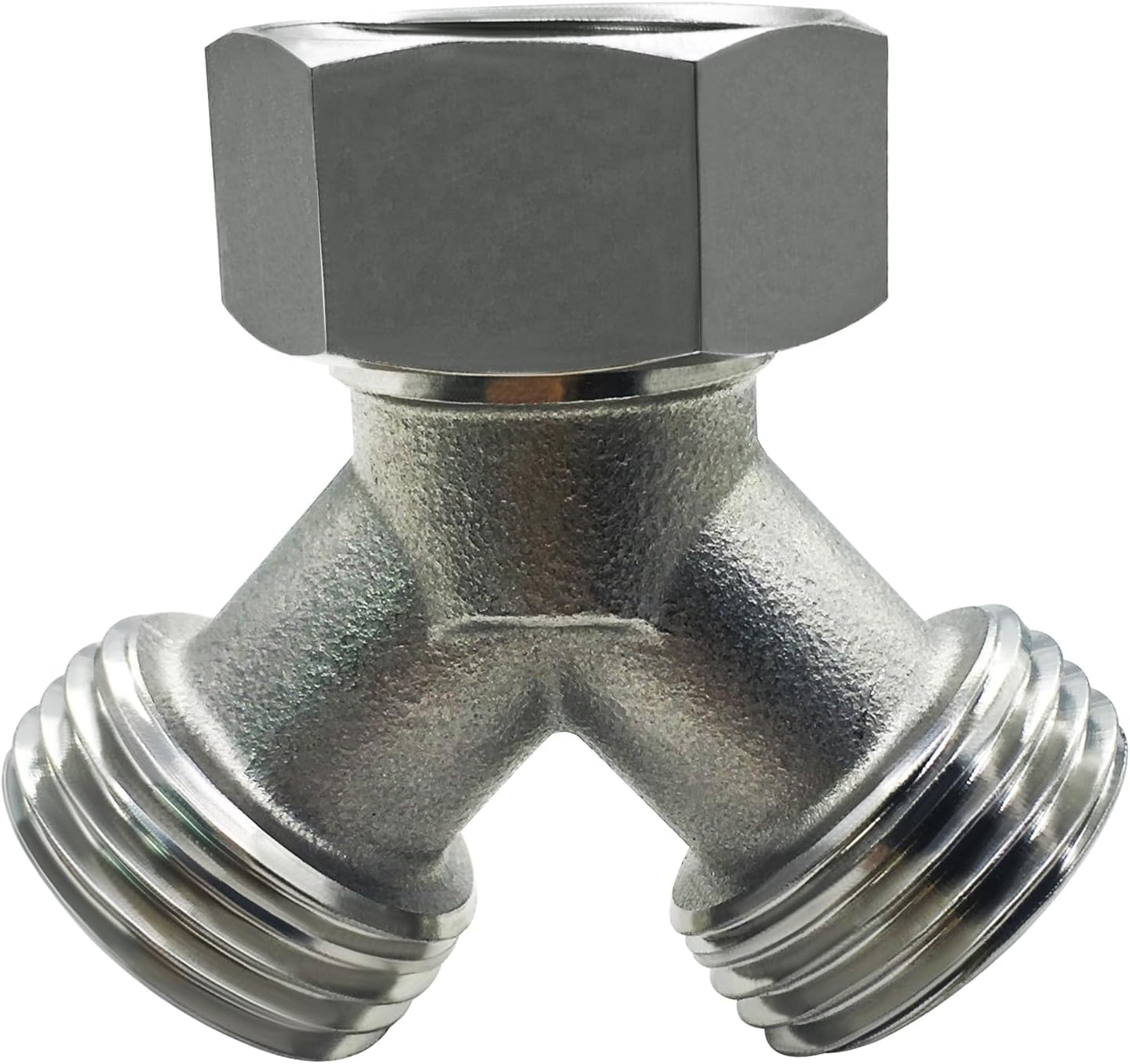 Stainless Steel Garden Hose Splitter 2 Way Y Connector Heavy Duty for Outdoor Garden Faucet Hose Bib