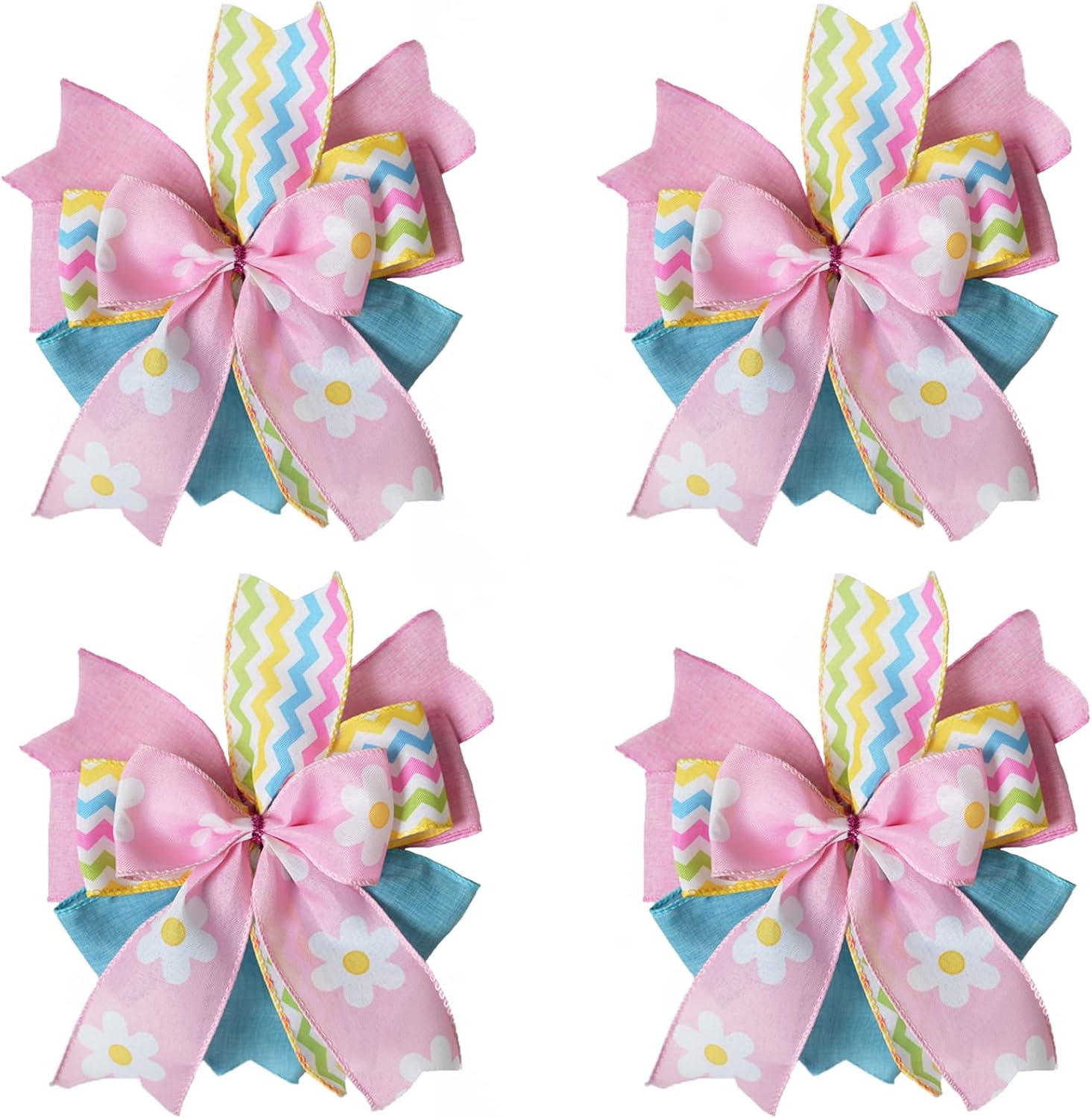 4 PCS 10 Inch Easter Bow for Wreath, Pink Yellow Blue Spring Bows for Wreaths, Basket, Cabinet, Festive Easter Decoration Indoor Outdoor