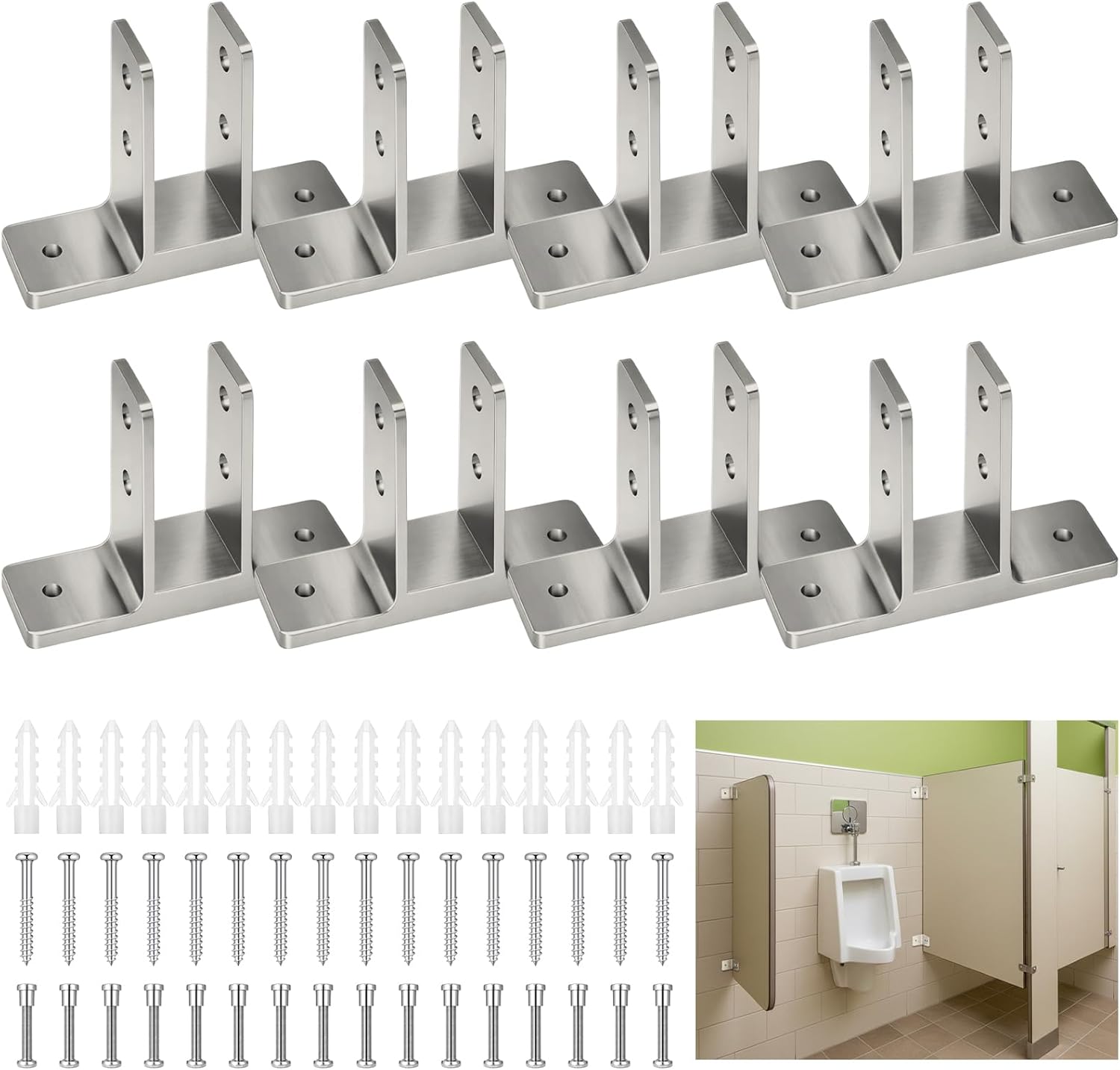 8 Pack Urinal Screen Brackets Polished Chrome 2-Ear Urinal Partition for 1 in. Panels with Fasteners Restroom Partition Hardware for New installations or Repairs
