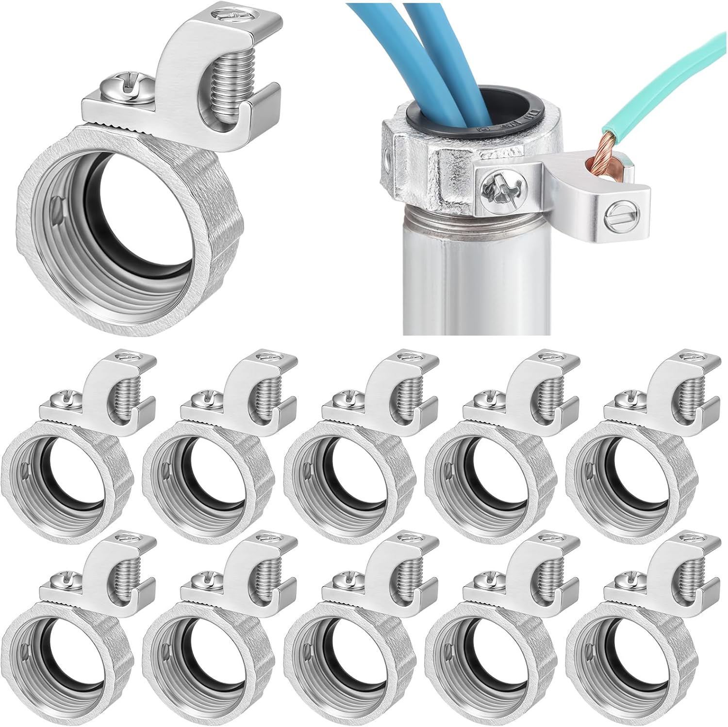 10 Pcs 3/4 Inch Insulated Grounding Bushing with Adjustable Lay in Lug Zinc Plated Malleable Iron Grounding Ground Bond Bushing