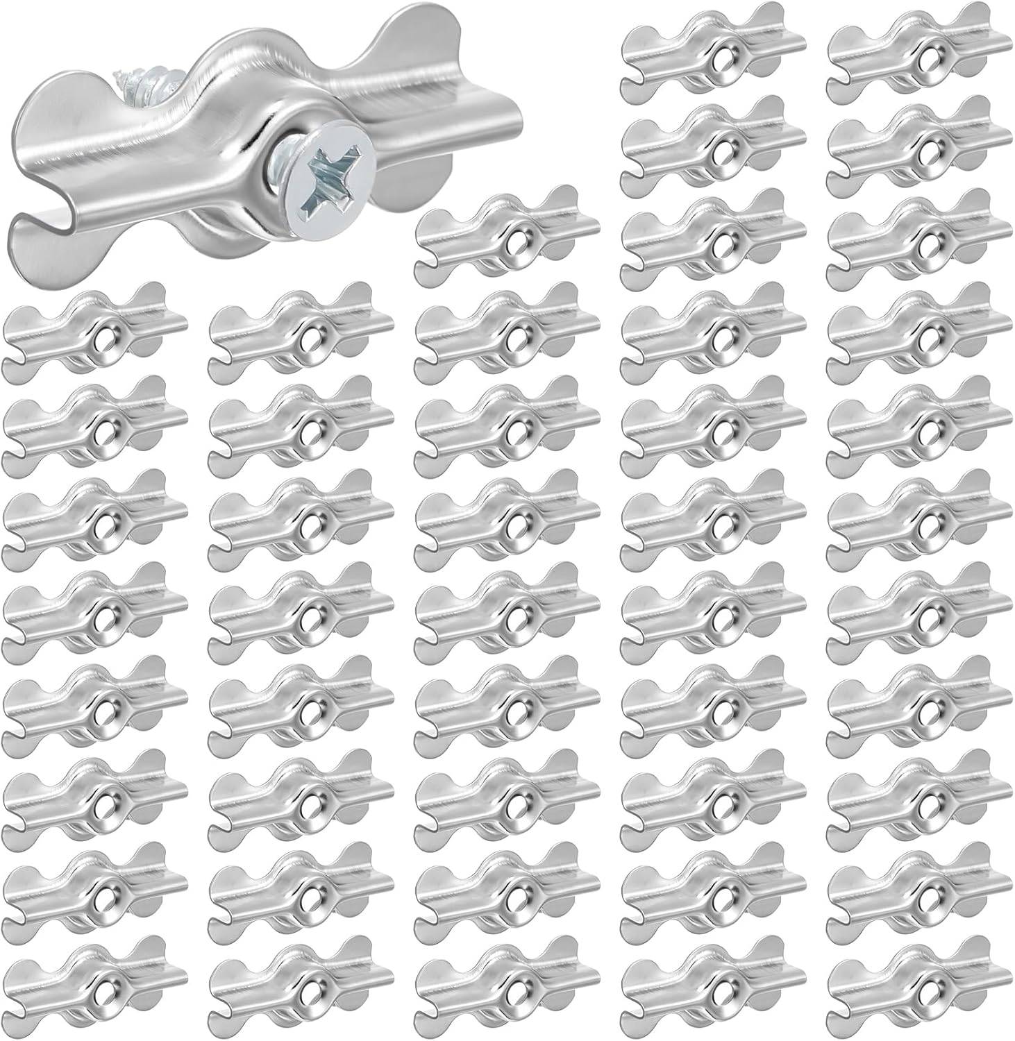 48 Sets Alloy Steel Flush Clip with Phillips Self-Tapping Screws, 1-11/16 x 3/4 in Half Turn Button Fasteners for Storm Windows, Screens & Combination Door Panels (Double Wing,Sliver)