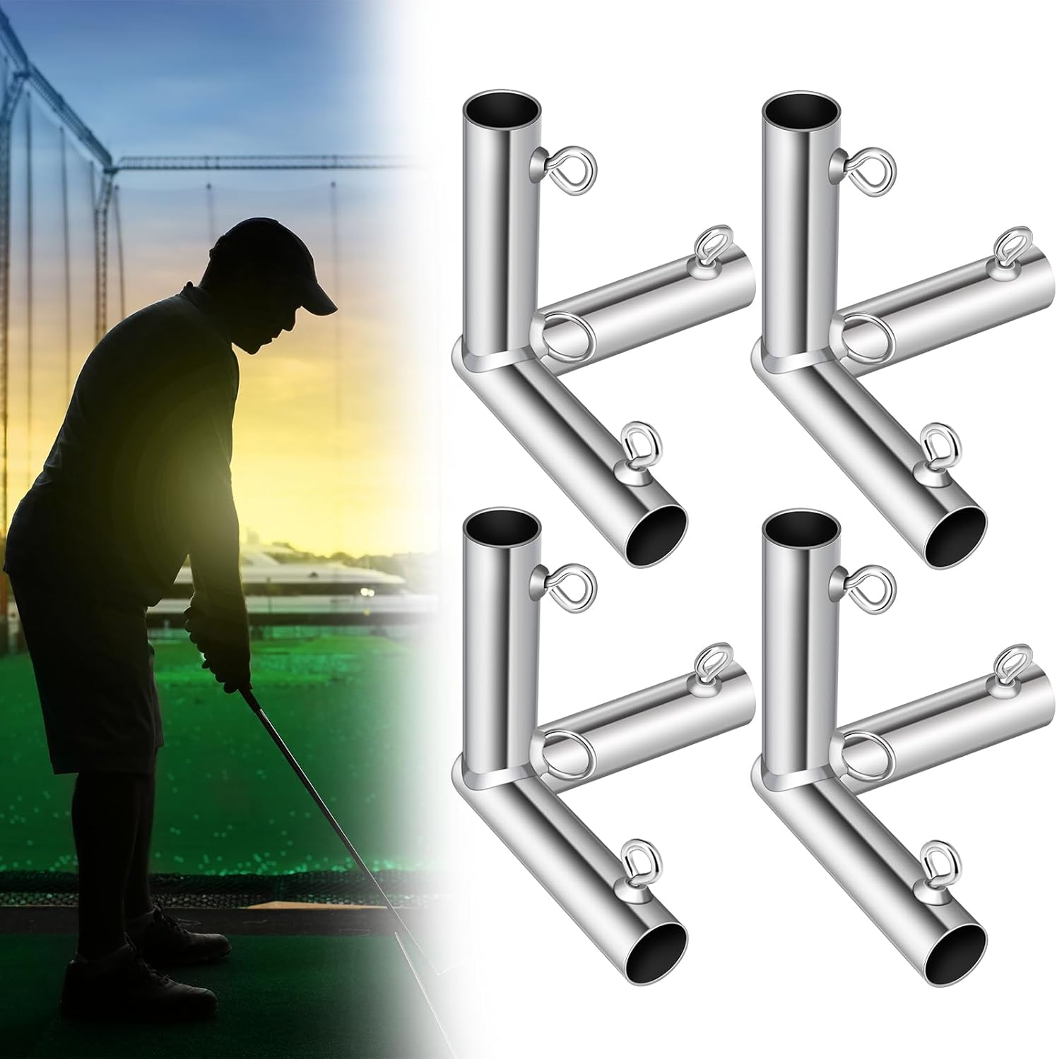 4 Pcs 3 Way 1 Flat Corner Canopy Fittings - Fits 1 Inch EMT Pipe Galvanized Steel Batting Cage EMT Conduit Fittings Heavy Duty Golf Frame Corner Kit with Tightening Threaded Eye Bolts