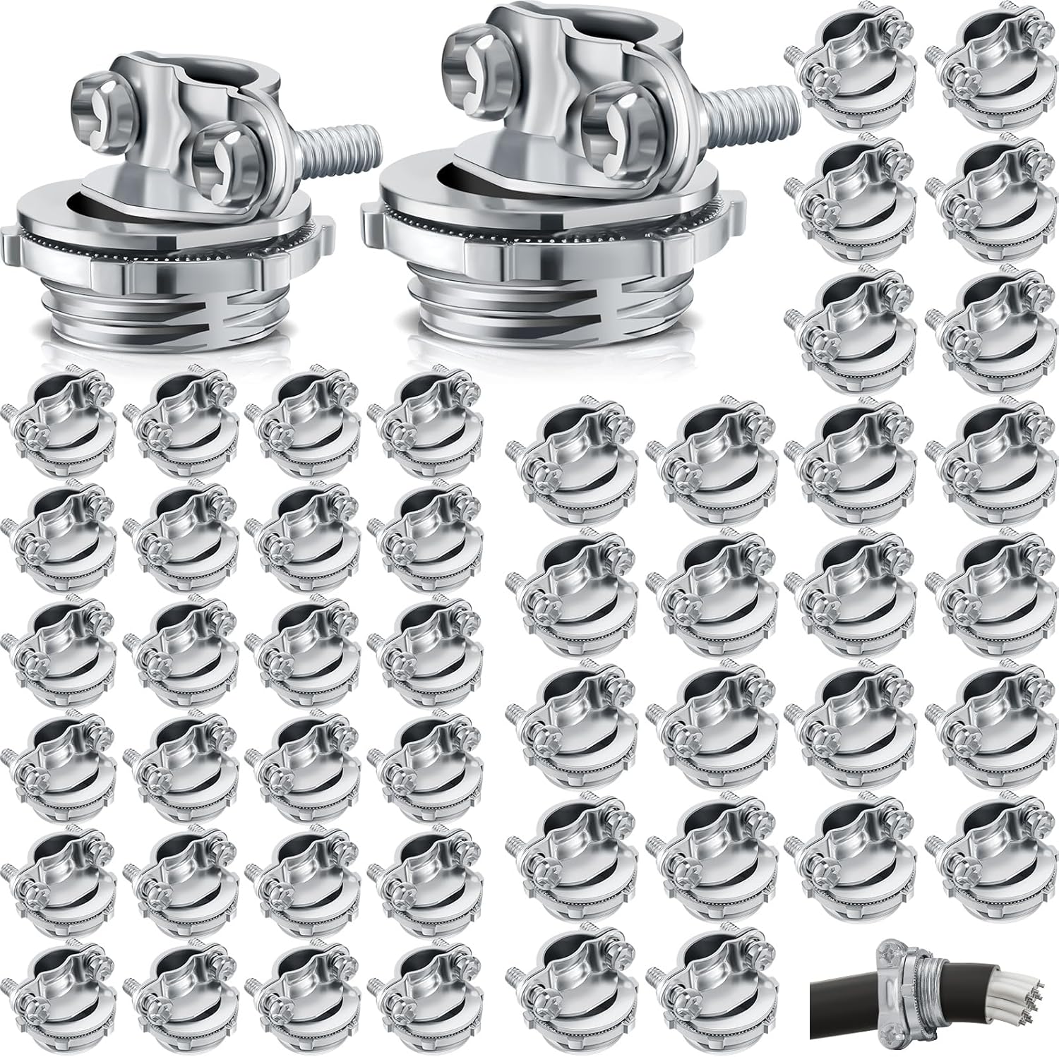 50 Pcs 3/4 Inch 1/2 Inch Cable Connectors, Clamp Type Cable Connectors Conduit Clamp for Electric Wires Metallic Conduit Protect Cables Silver Zinc