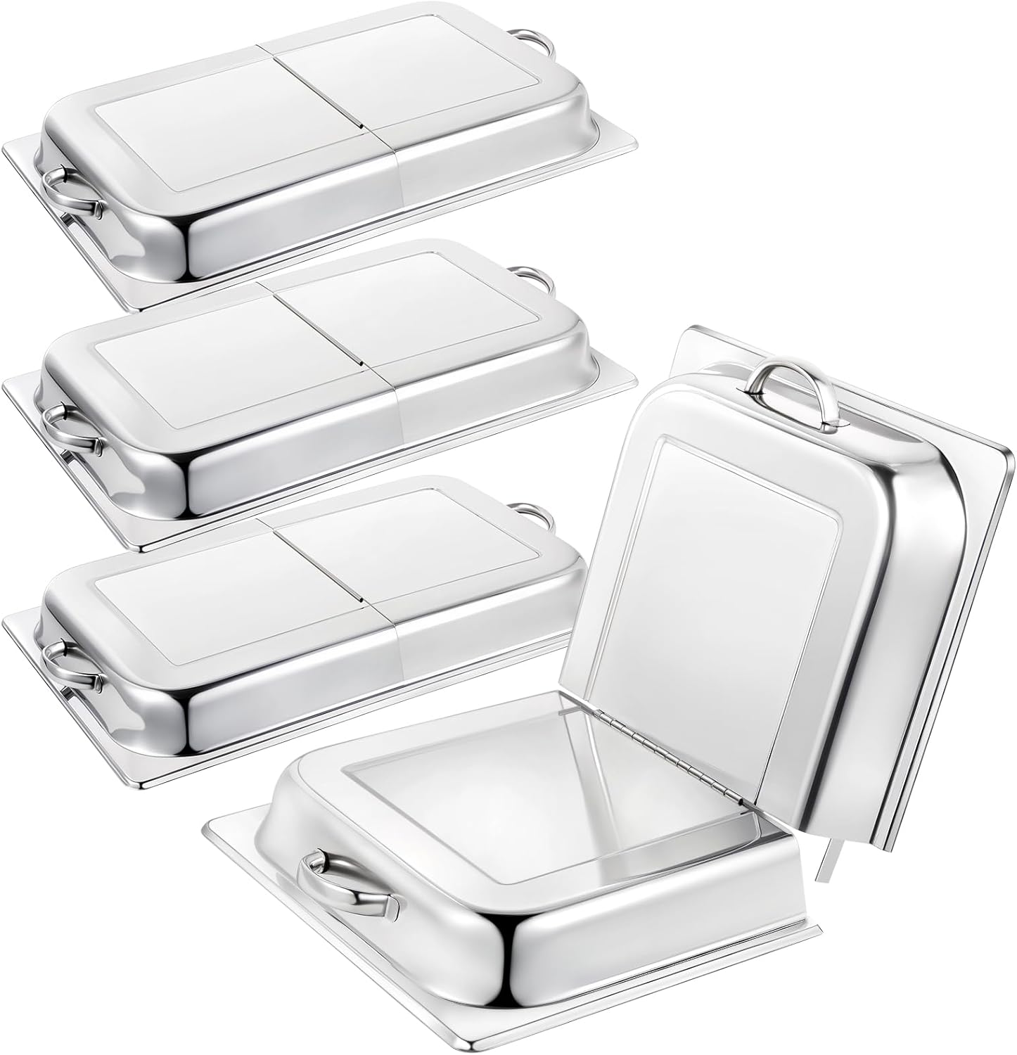 4 Pack Hinged Dome Cover with Handle, 21. 65 x 13 x 2. 56 Inch, Steam Table Pan Hotel Pan Cover Stainless Steel Hinged Dome