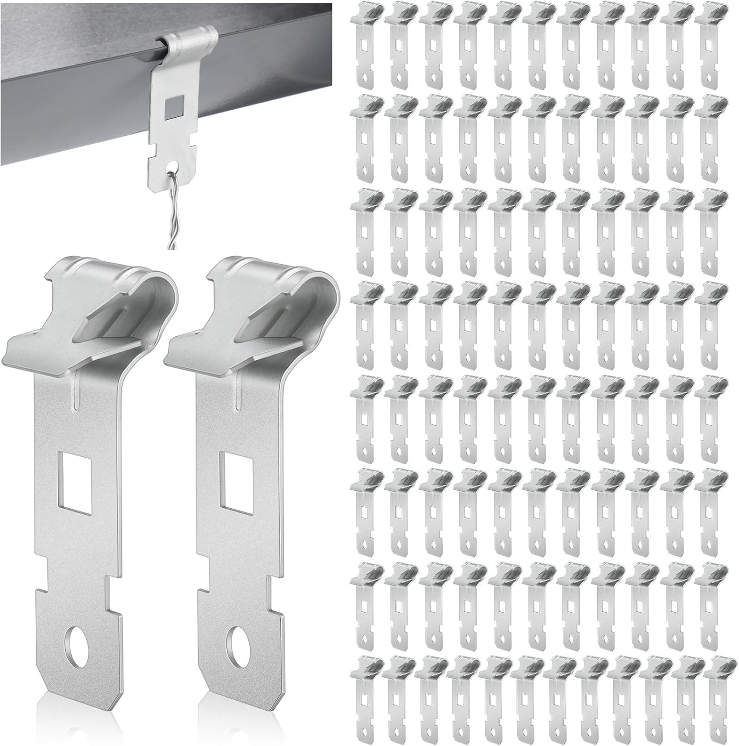 100 Pcs Z-Purlin Clips for Angled Flanges 1/8"-1/4" Thick, Z Clips Steel Hanging Clamp for Suspending Grid Wire and Jack Chain from Bar Joists and Purlins (Silver)