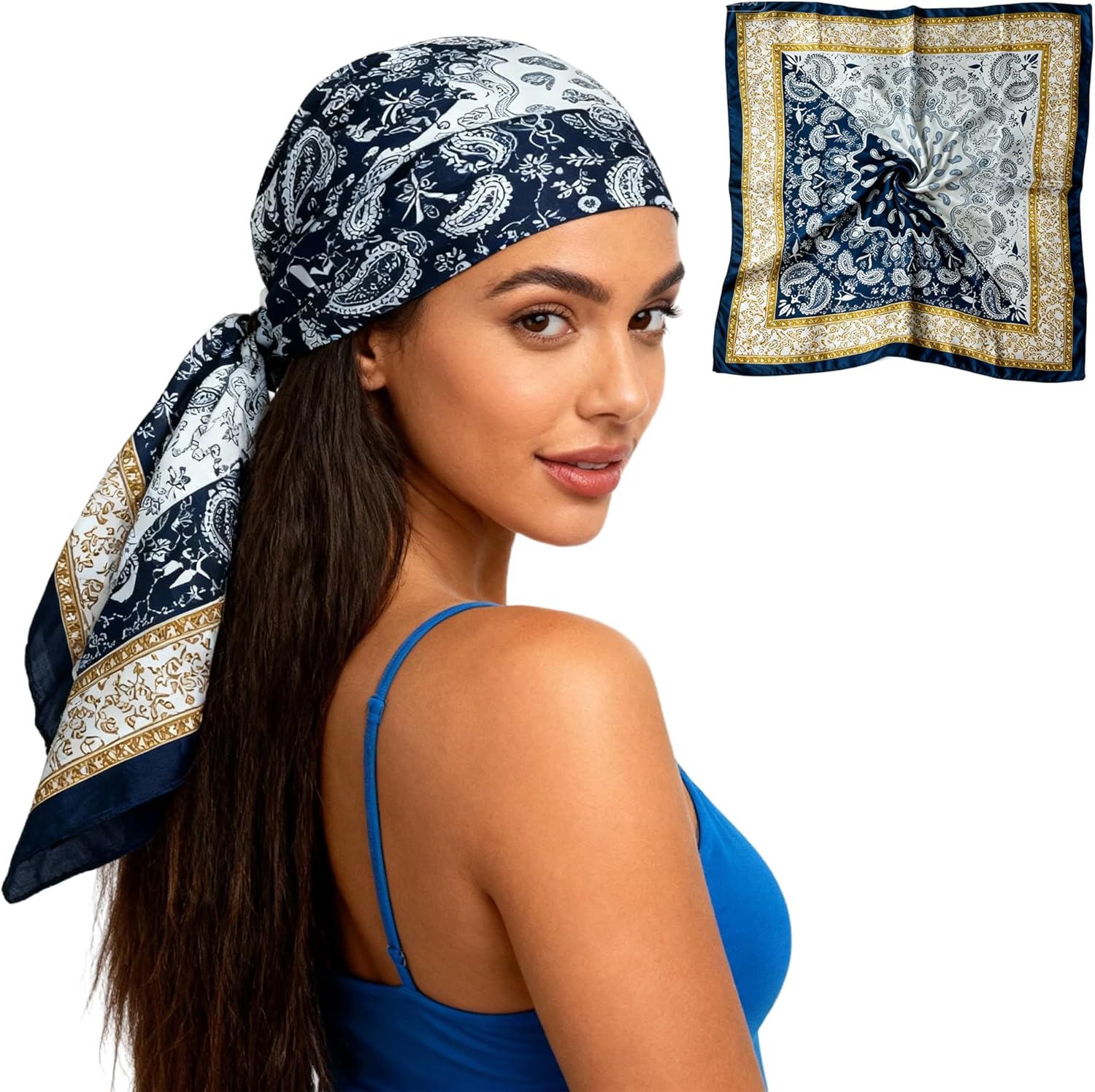 Head Scarf for Women - 35" Large Square Satin Scarf, Silk Hair Scarf for Girl's Hair & Neck Head Wrap for Sleeping (WHFS02)