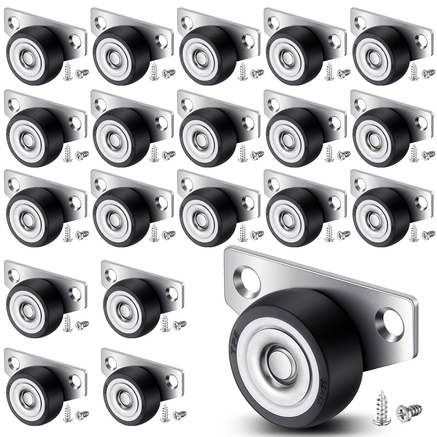 20 Set 1.25 Inch Small Side Mount Caster Wheels Little Drawer Rollers Mini Low Profile Casters Non Swivel Rigid Casters Wheels with Screws for Drawers, Wooden Furniture, Trays, DIY Project